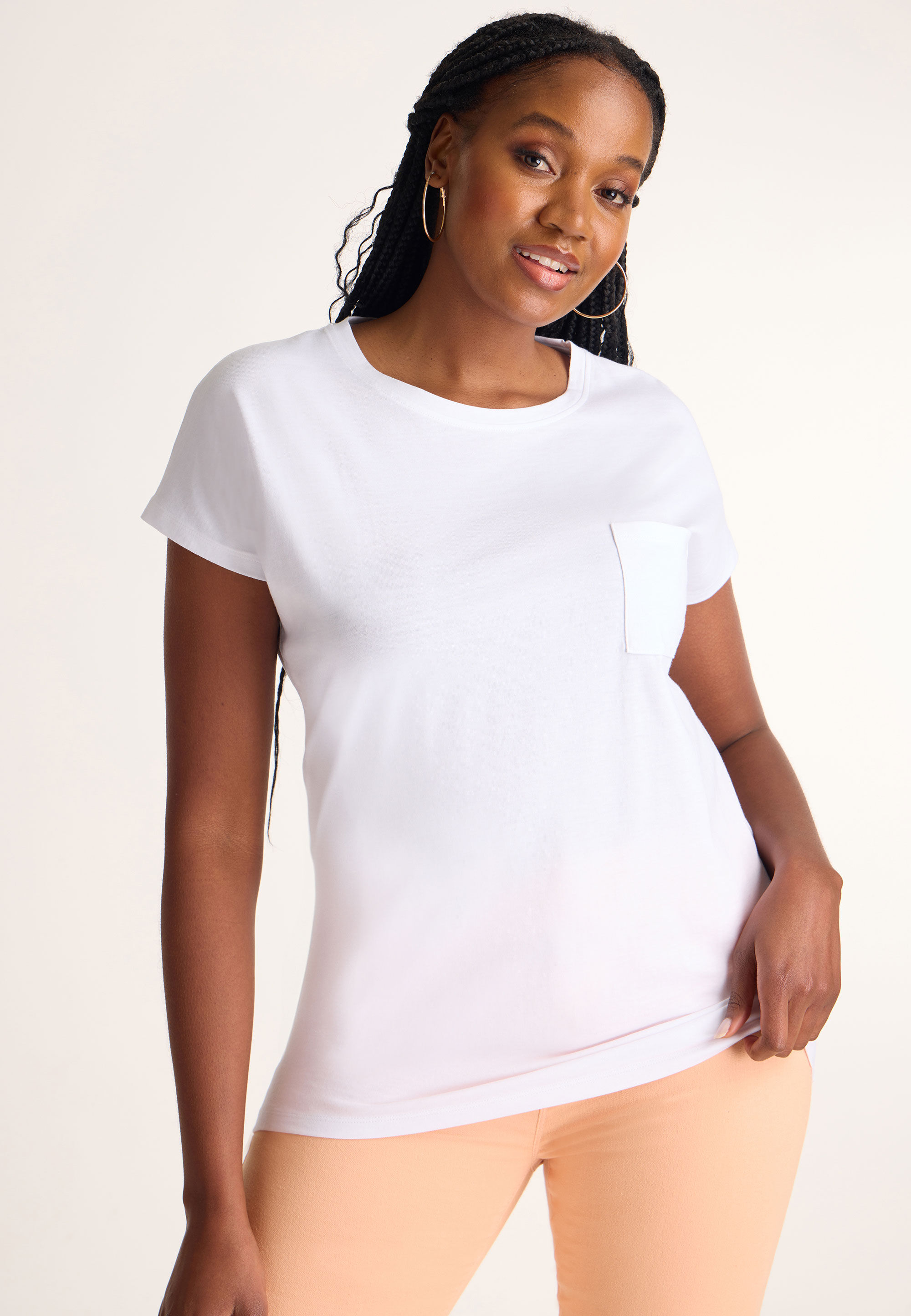 Womens White Small Pocket T-Shirt