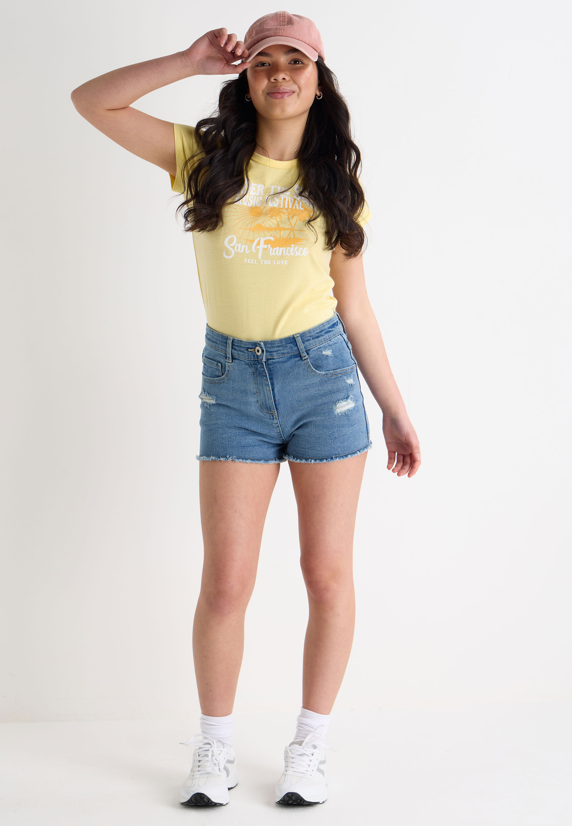 Older Girls Blue Distressed Denim Shorts