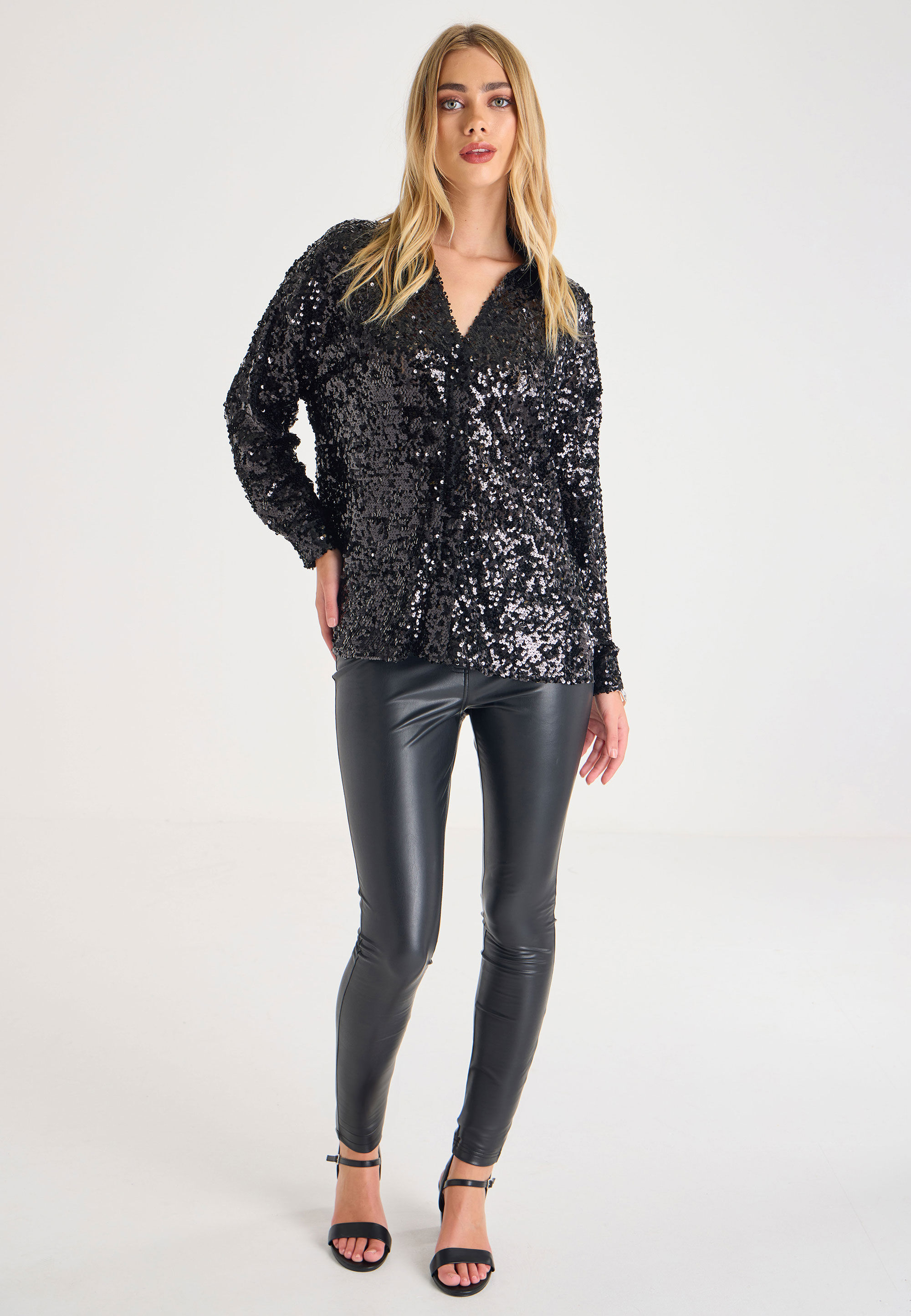 Womens Black Sequin Overhead Shirt