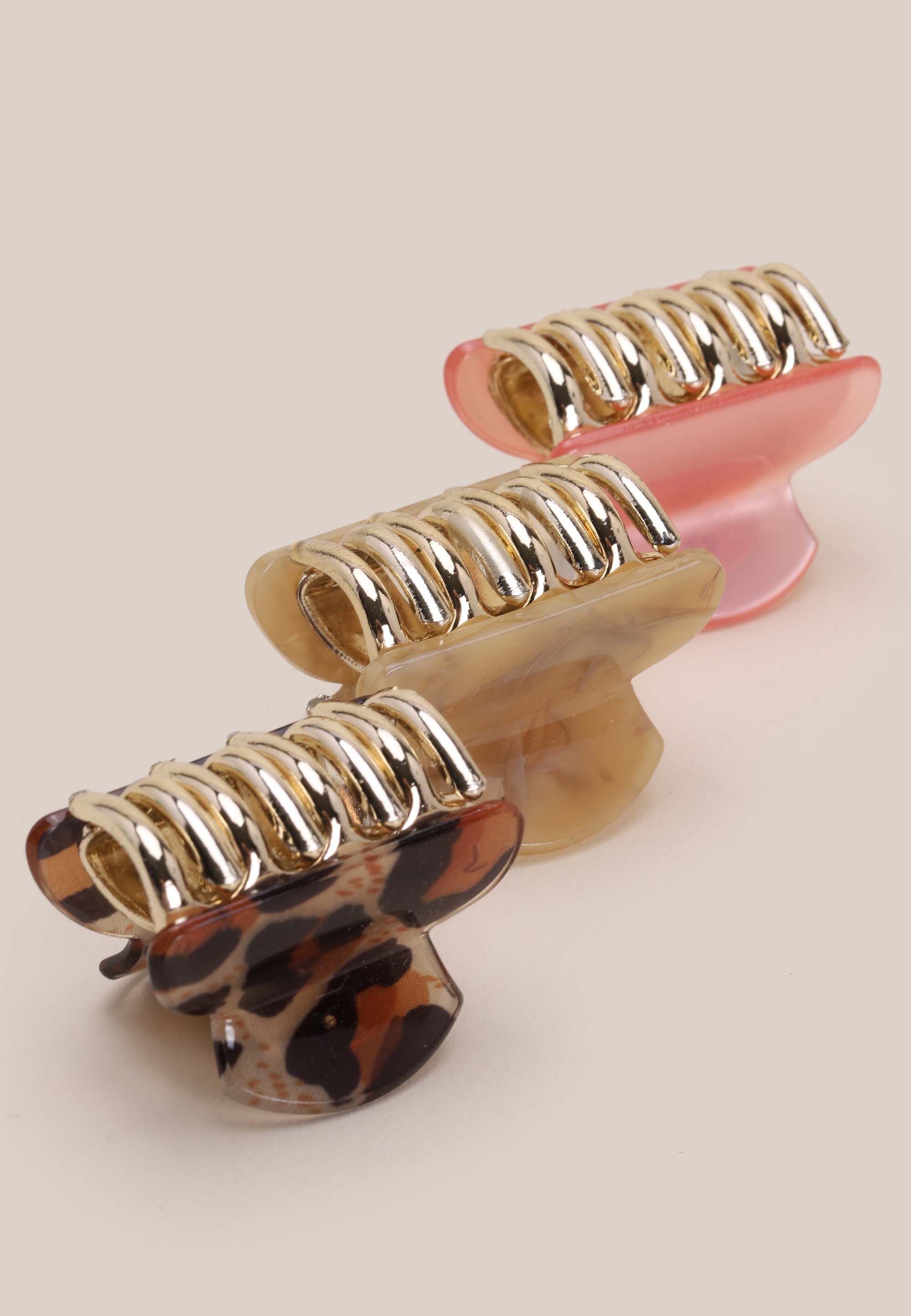 Womens 3pk Brown & Pink Mini Bulldog Clips