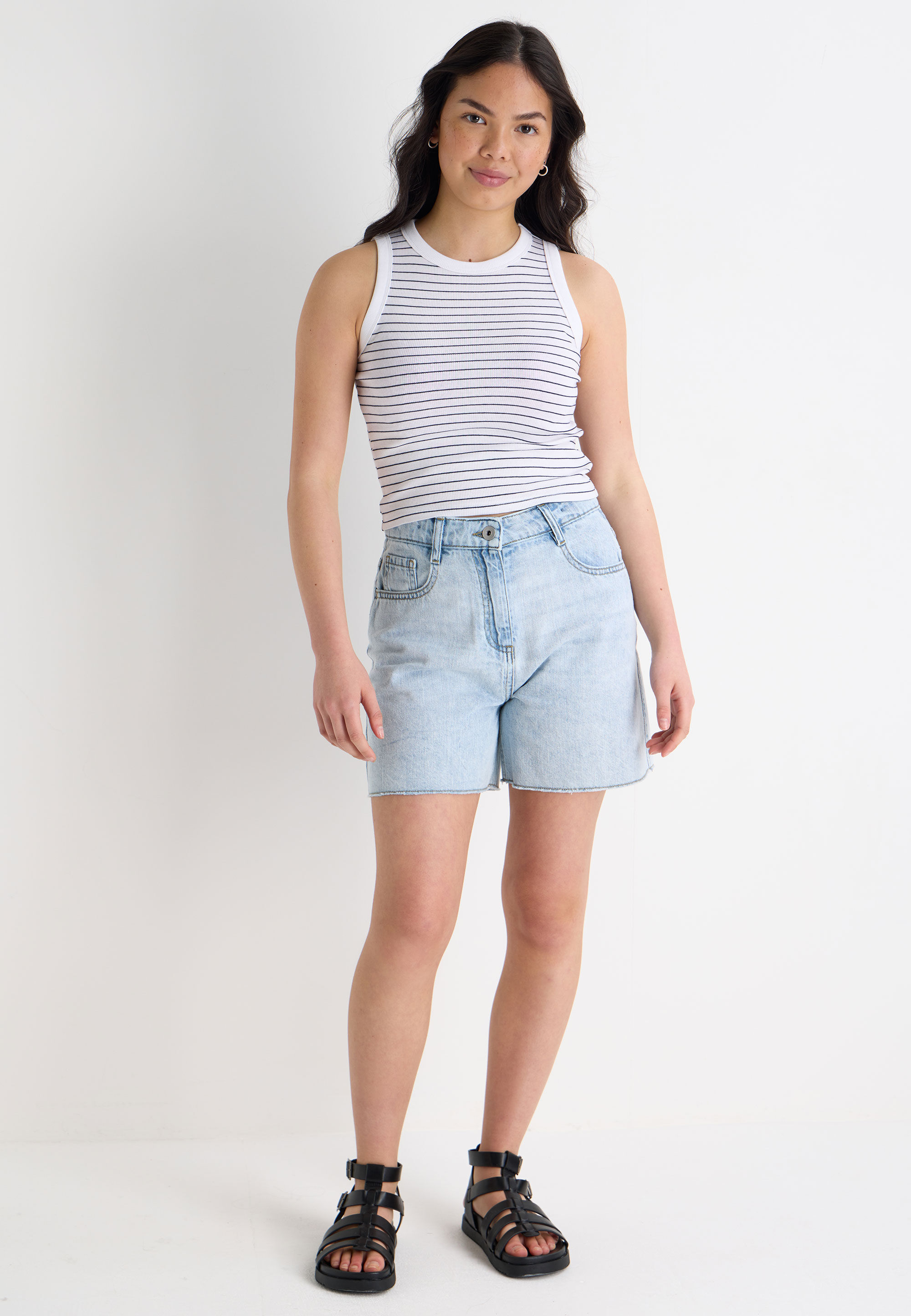 Older Girls Navy Stripe Print Vest Top