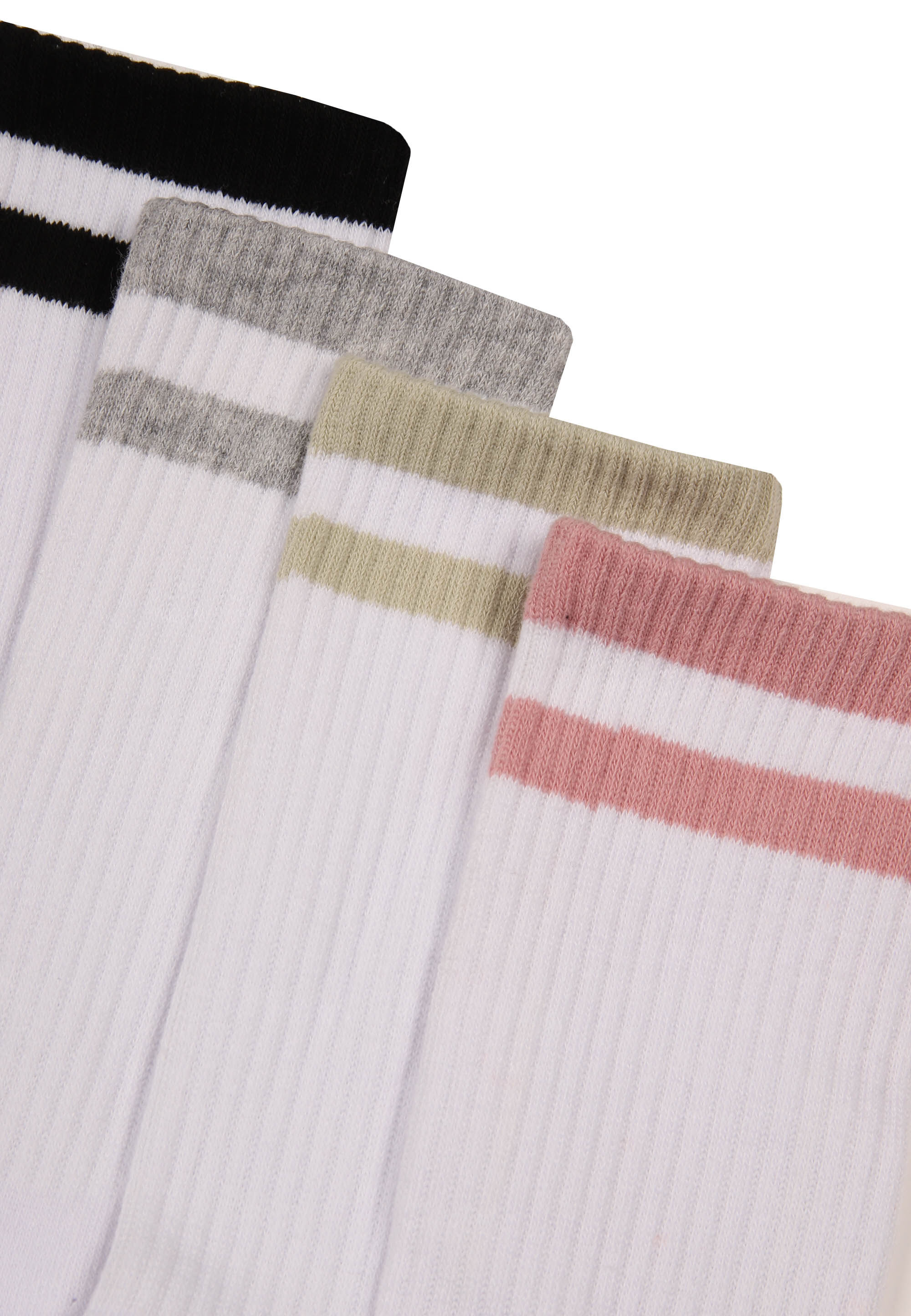 Womens 4pk White Stripe Sports Socks