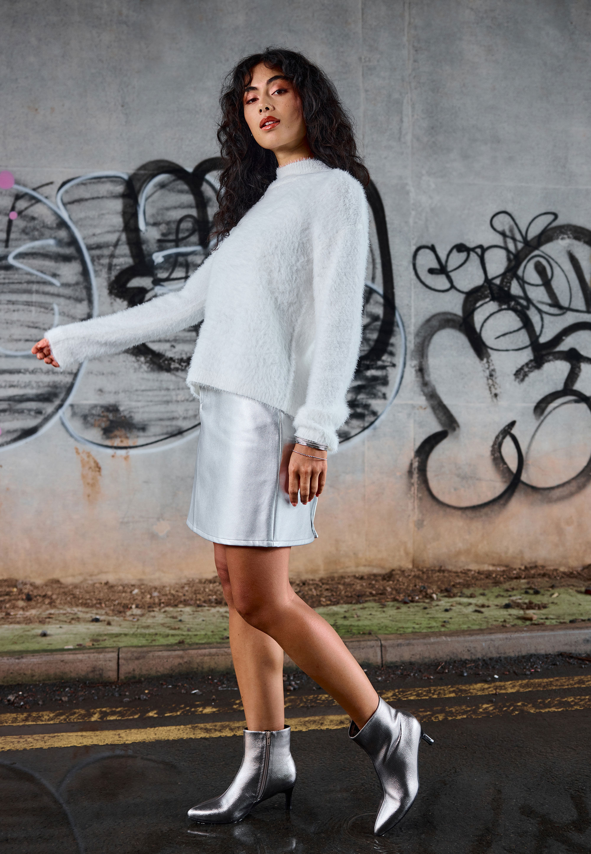 Womens Silver PU Mini Skirt