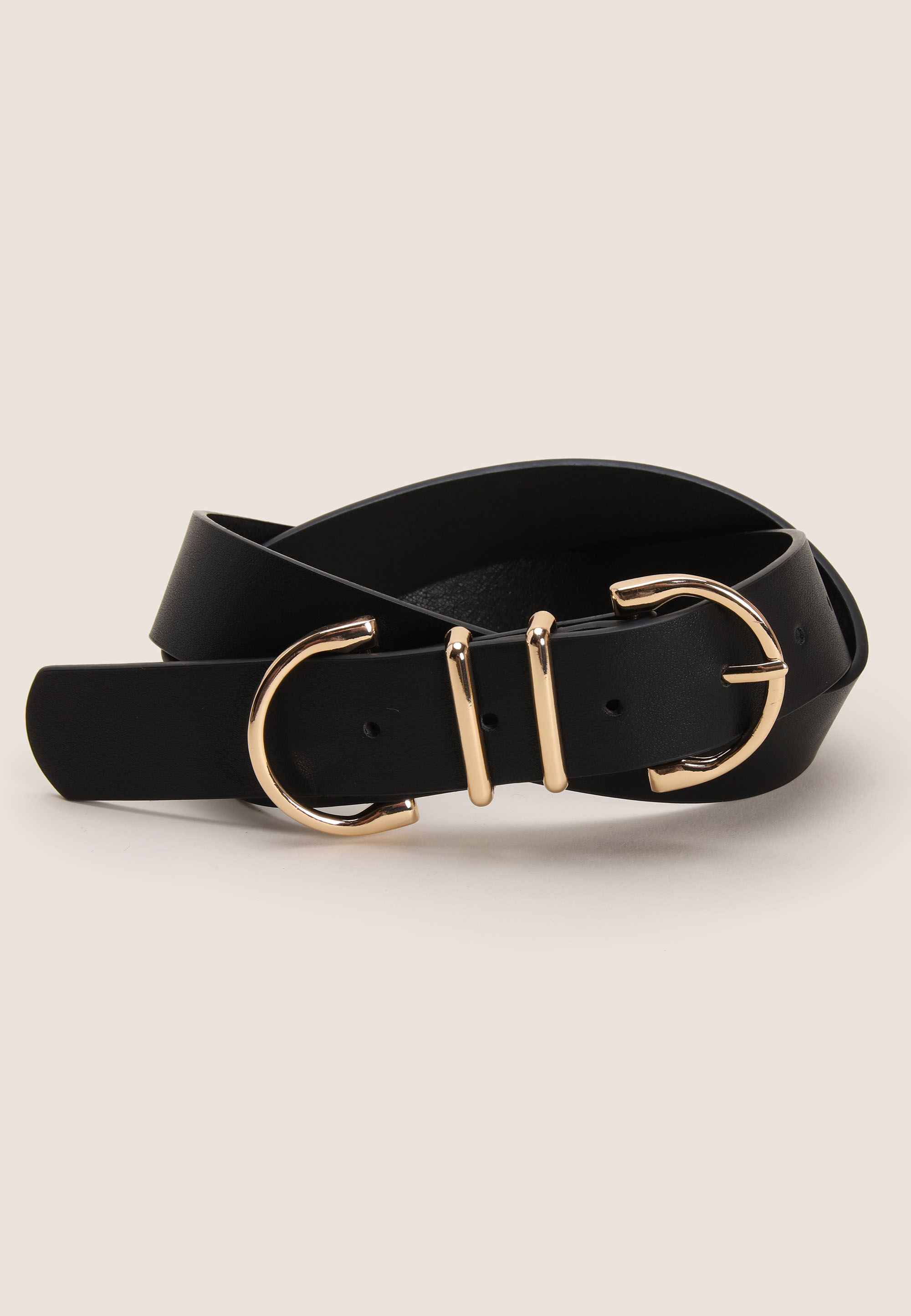 Womens Black & Gold Buckle Belt