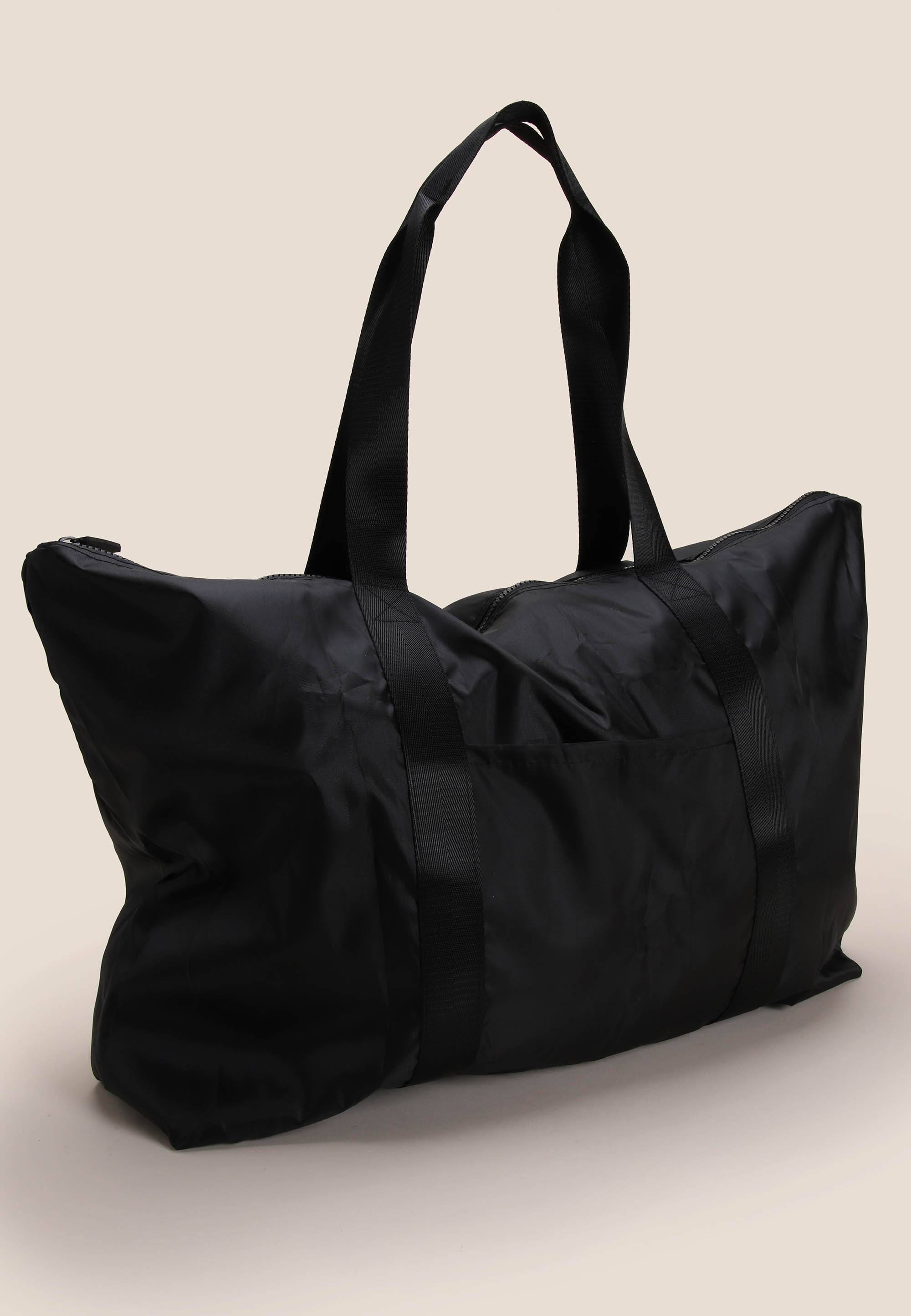Womens Black Plain Travel Packable Tote Bag