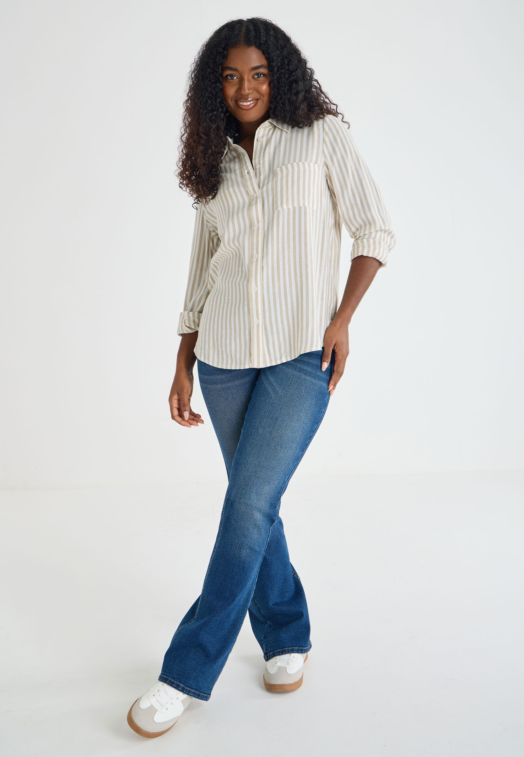 Womens Natural Stripe Long Sleeve Shirt