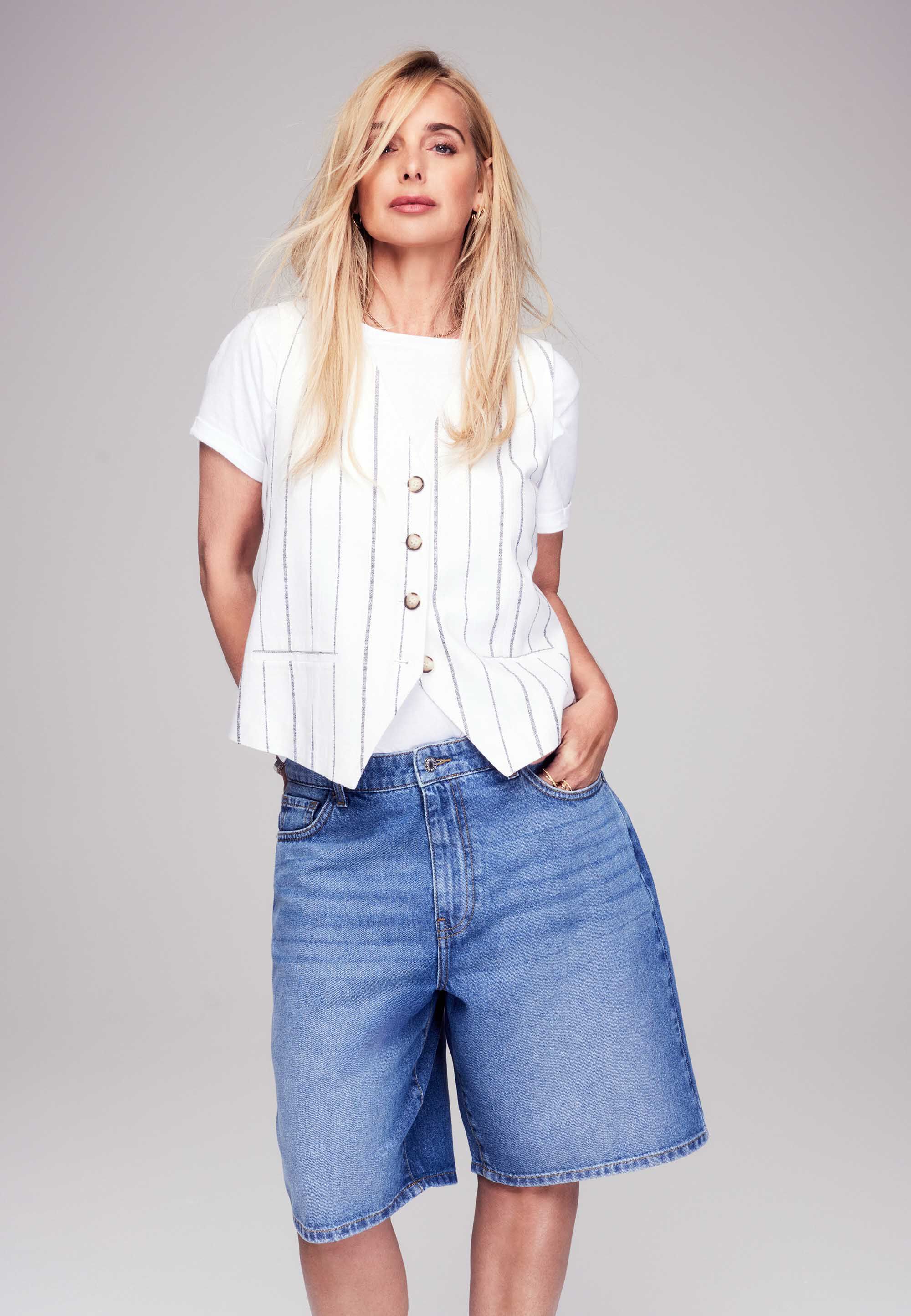 Womens Mid Blue Denim Bermuda Shorts