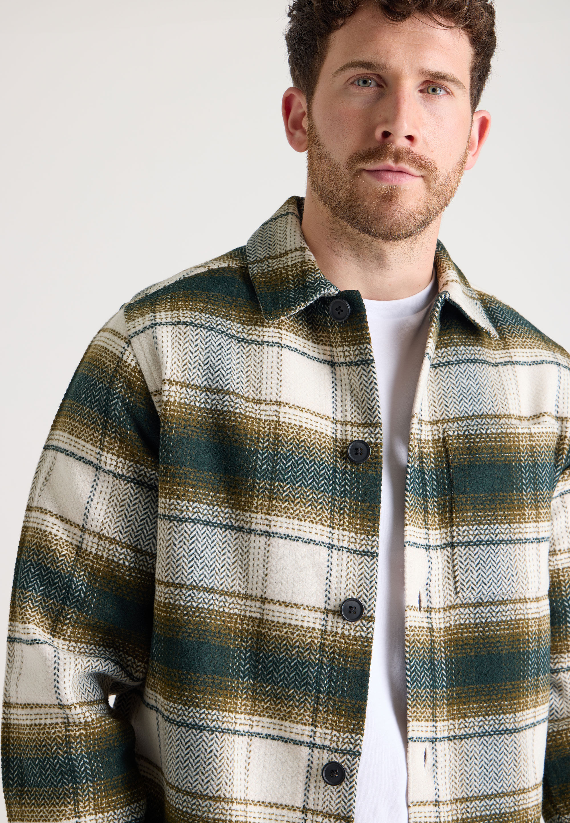 Mens Grey Check Shirt Jacket