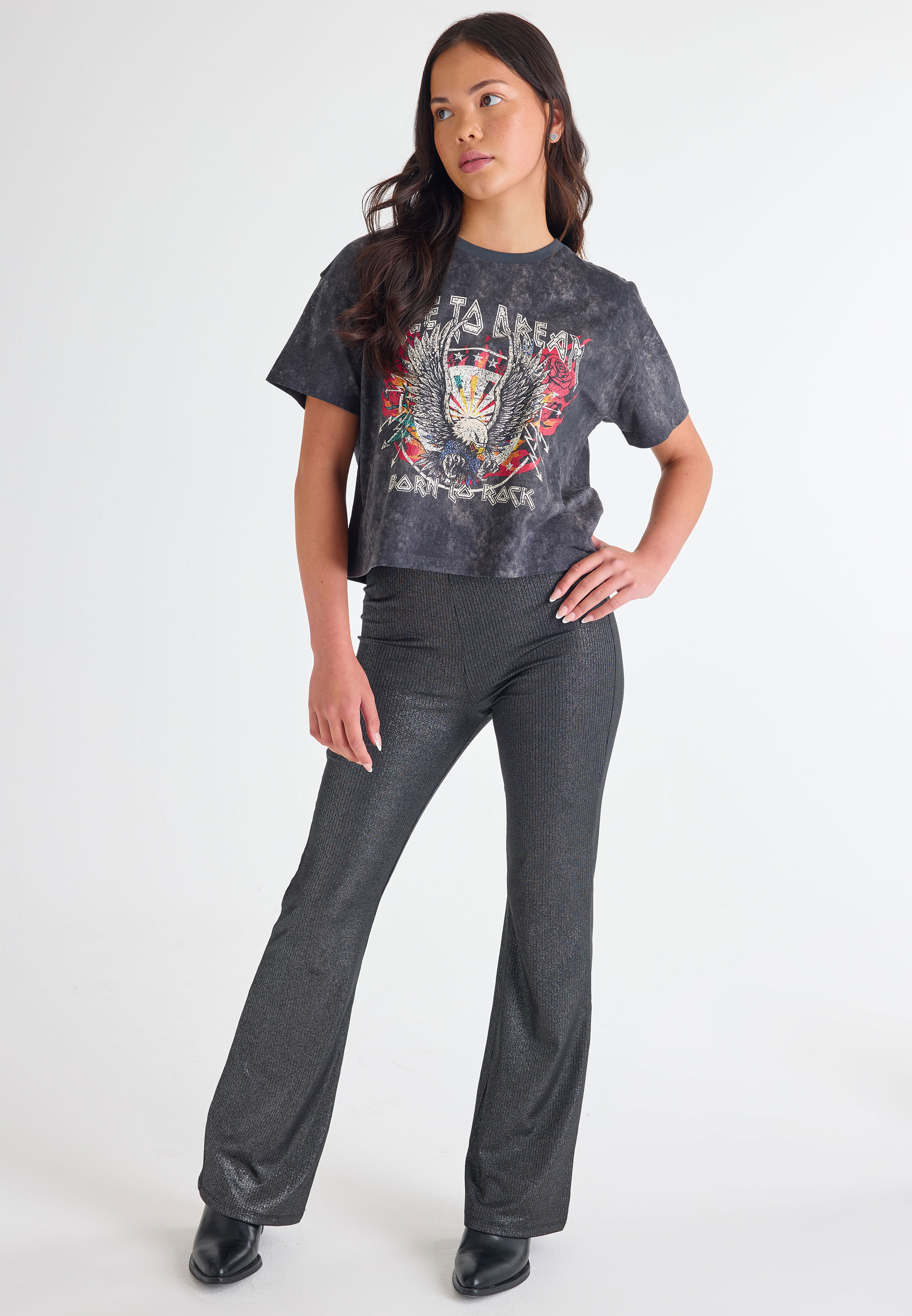Older Girls Grey Charcoal Eagle Graphic Print T-Shirt