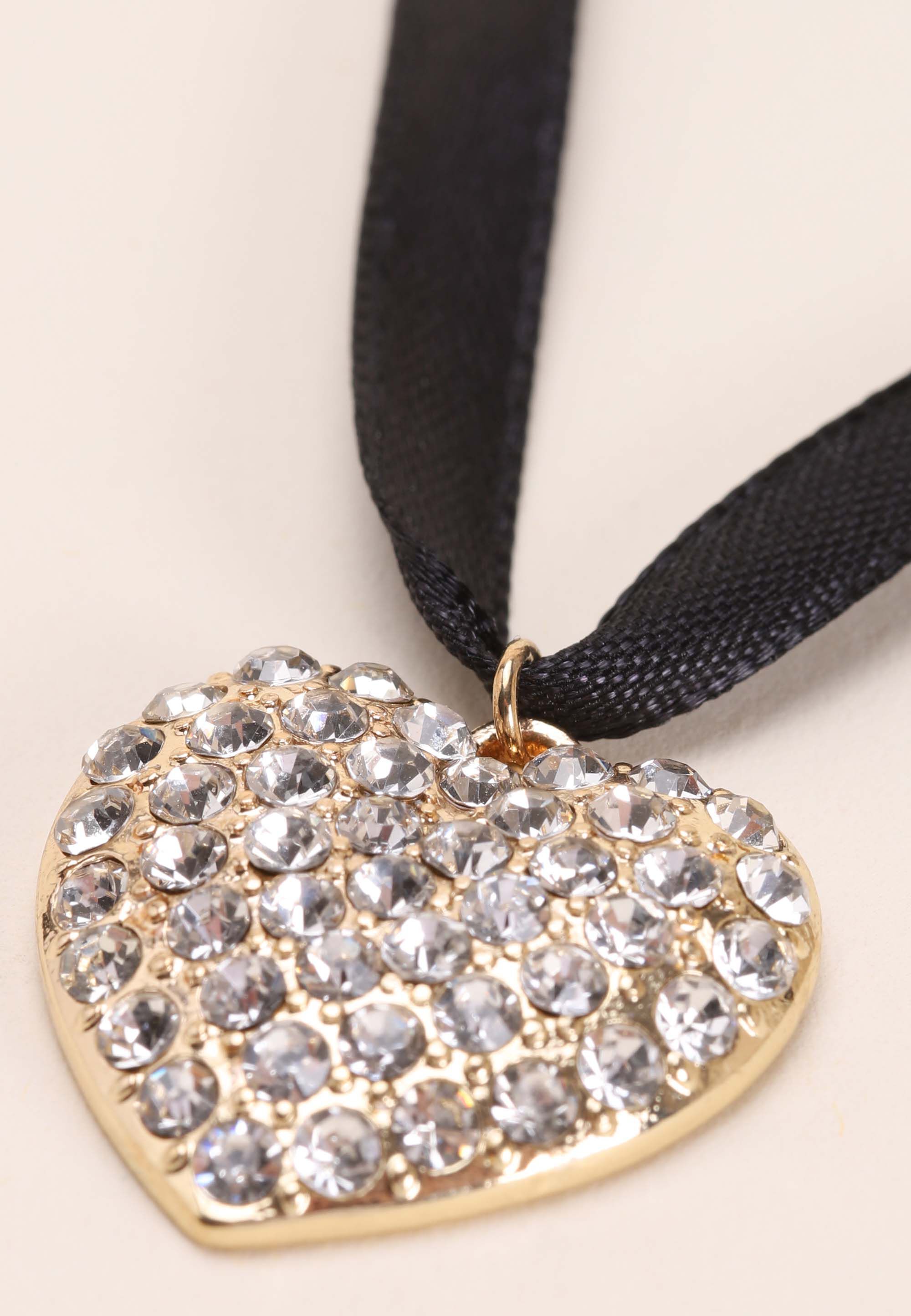 Womens Gold Heart Pendant Ribbon Necklace
