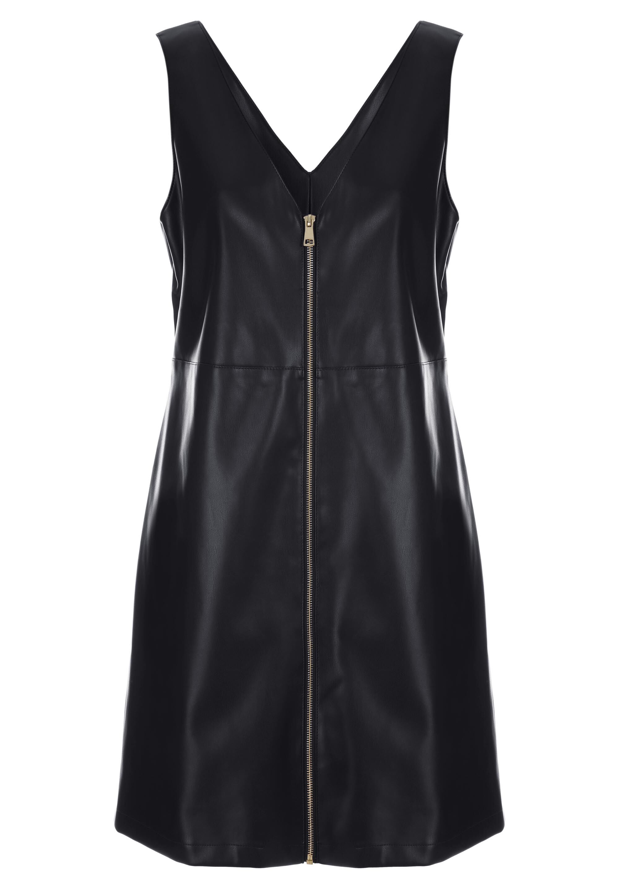 Womens Black Zip Up PU Pinny Dress