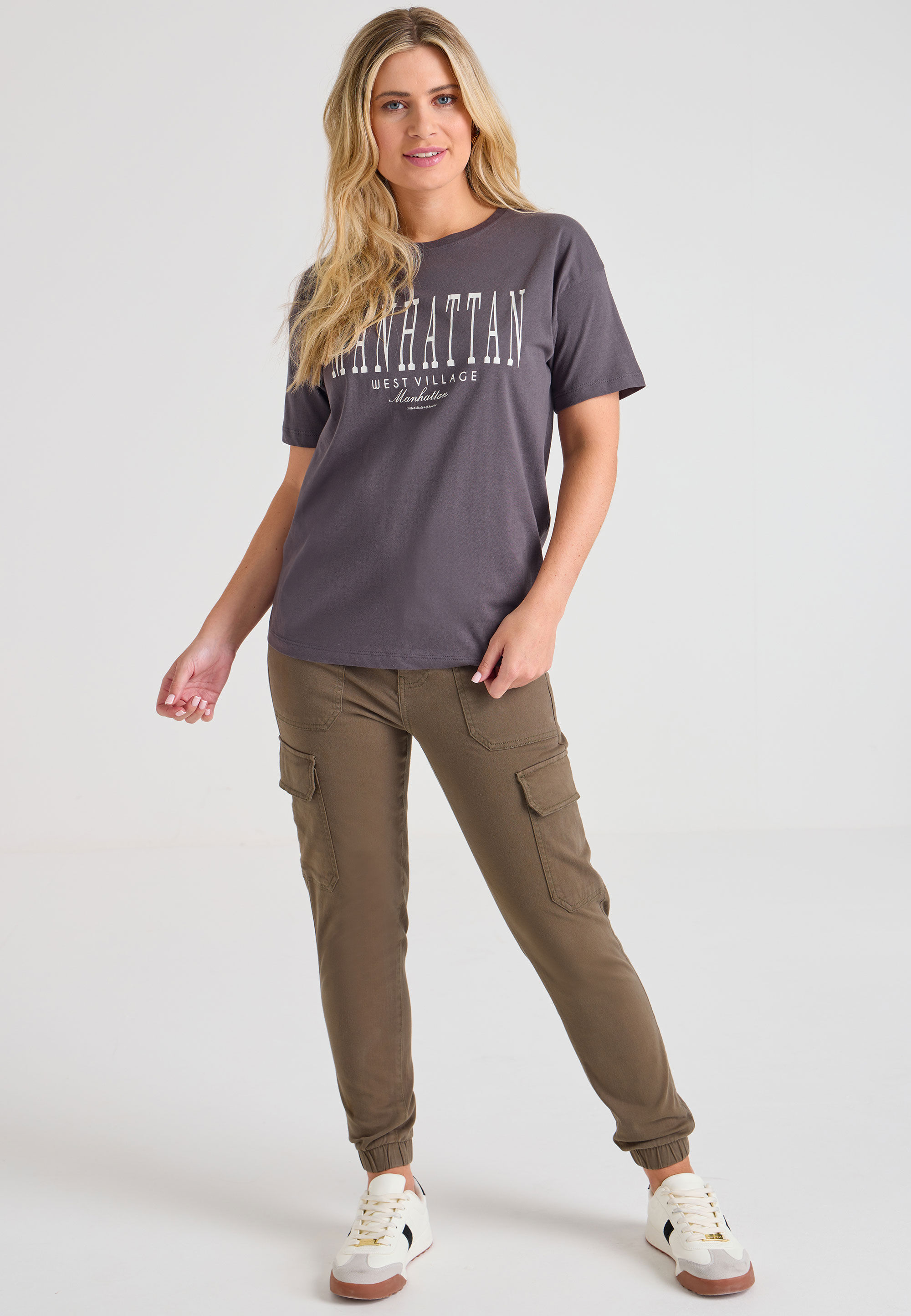 Womens Charcoal Manhattan Slogan Short Sleeves T-shirt