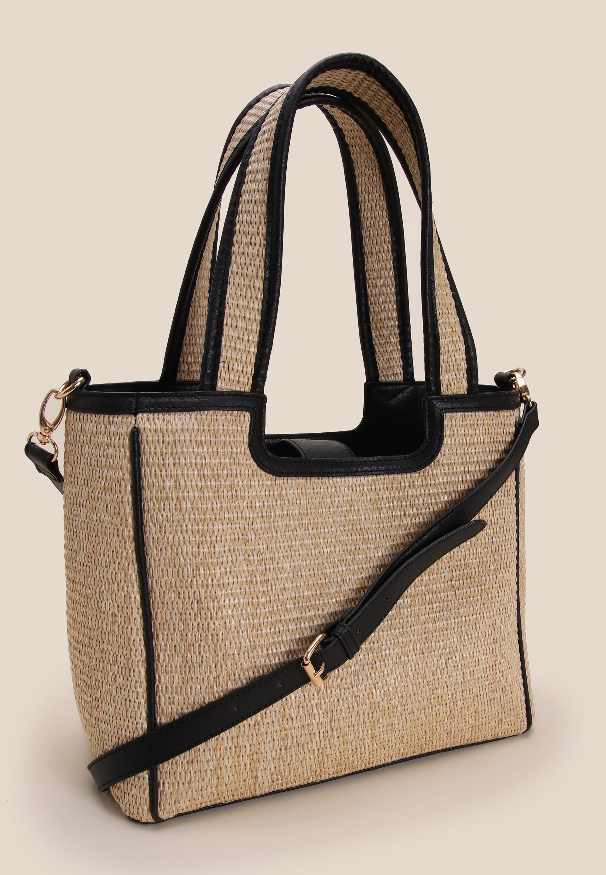 Womens Natural Woven Straw Tote Box Bag