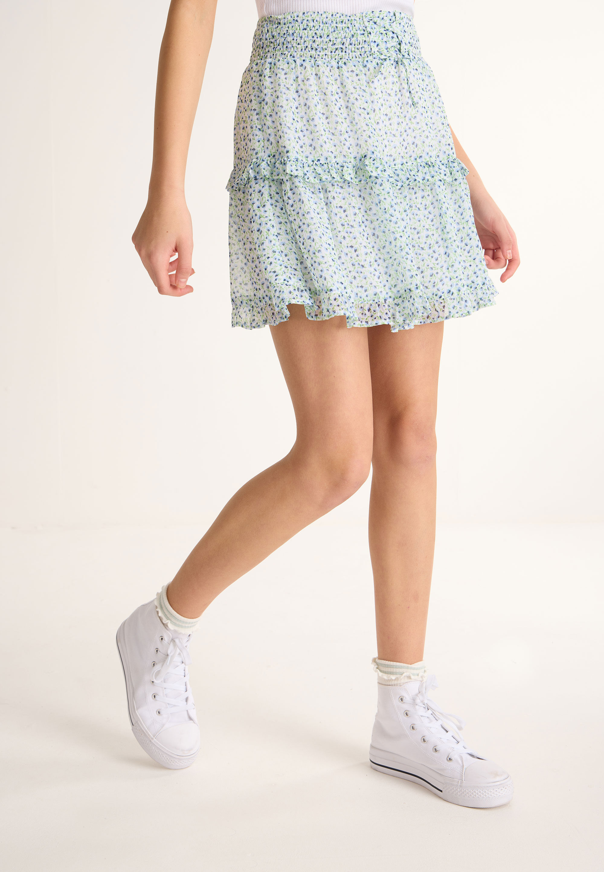 Older Girls Blue Floral Ra-Ra Skirt