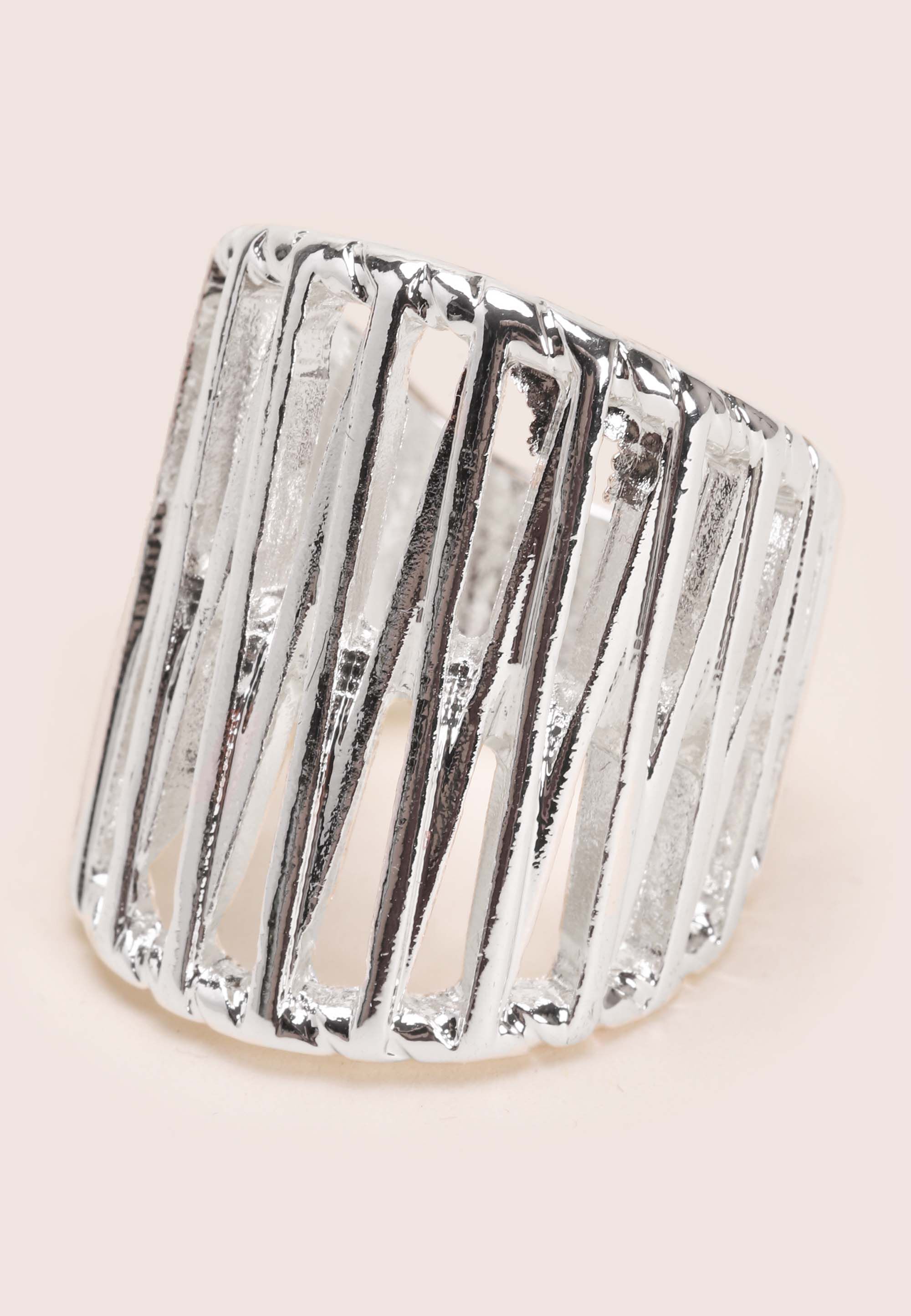 Womens Silver Boho Zig Zag Cuff Ring