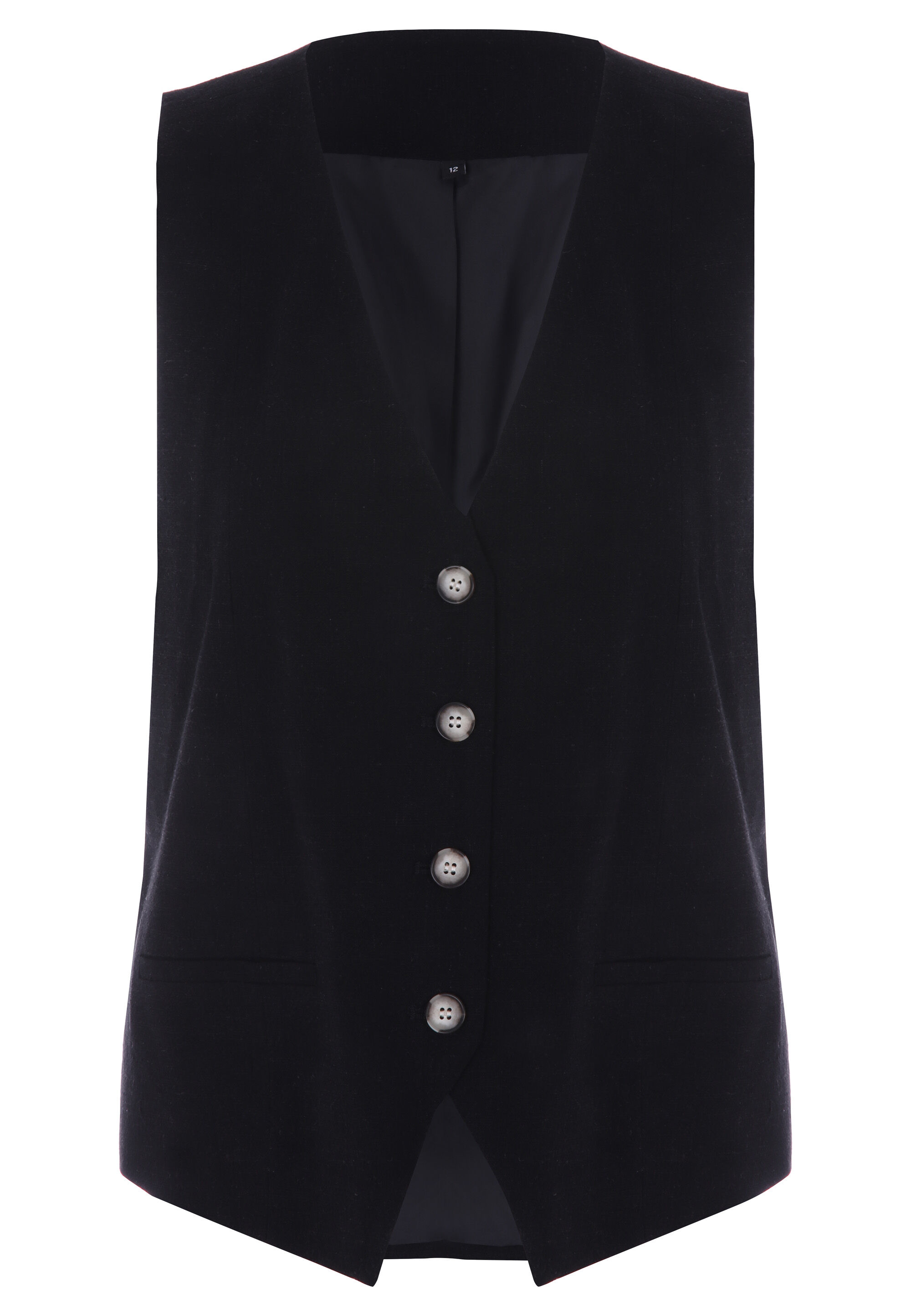 Womens Black Plain Linen Waistcoat