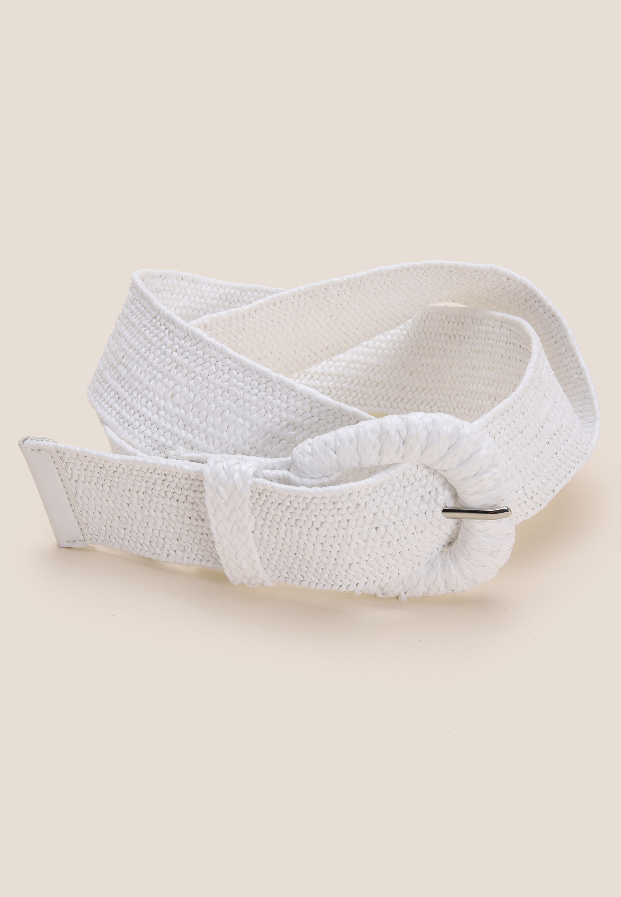 Womens White Woven Stretch Belt