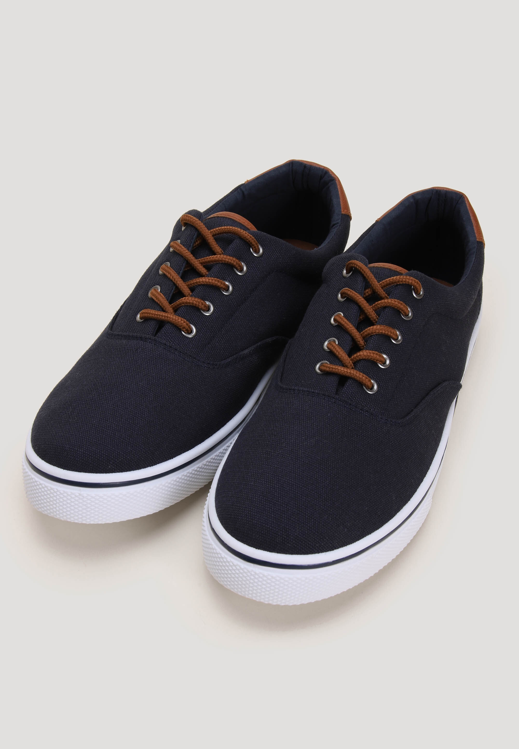 Mens Navy Lace Up Canvas Trainer
