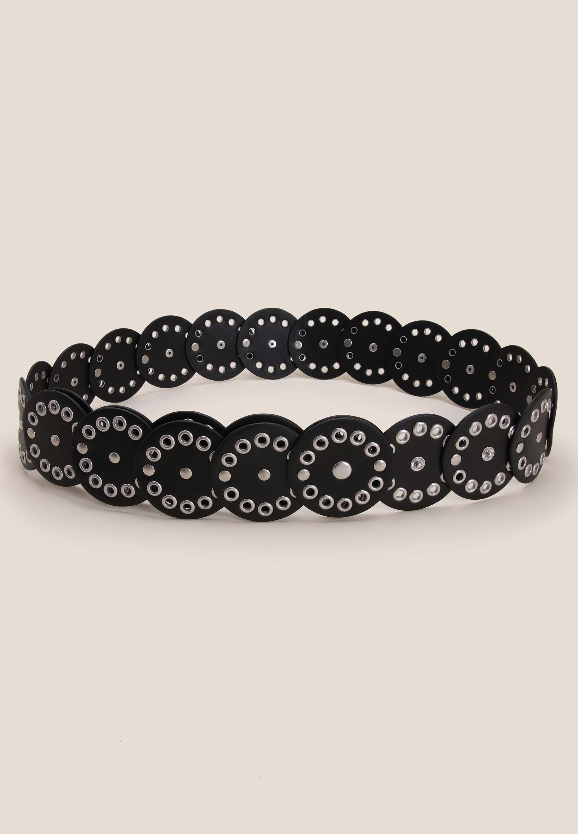 Womens Black Small Studded Disc Belt