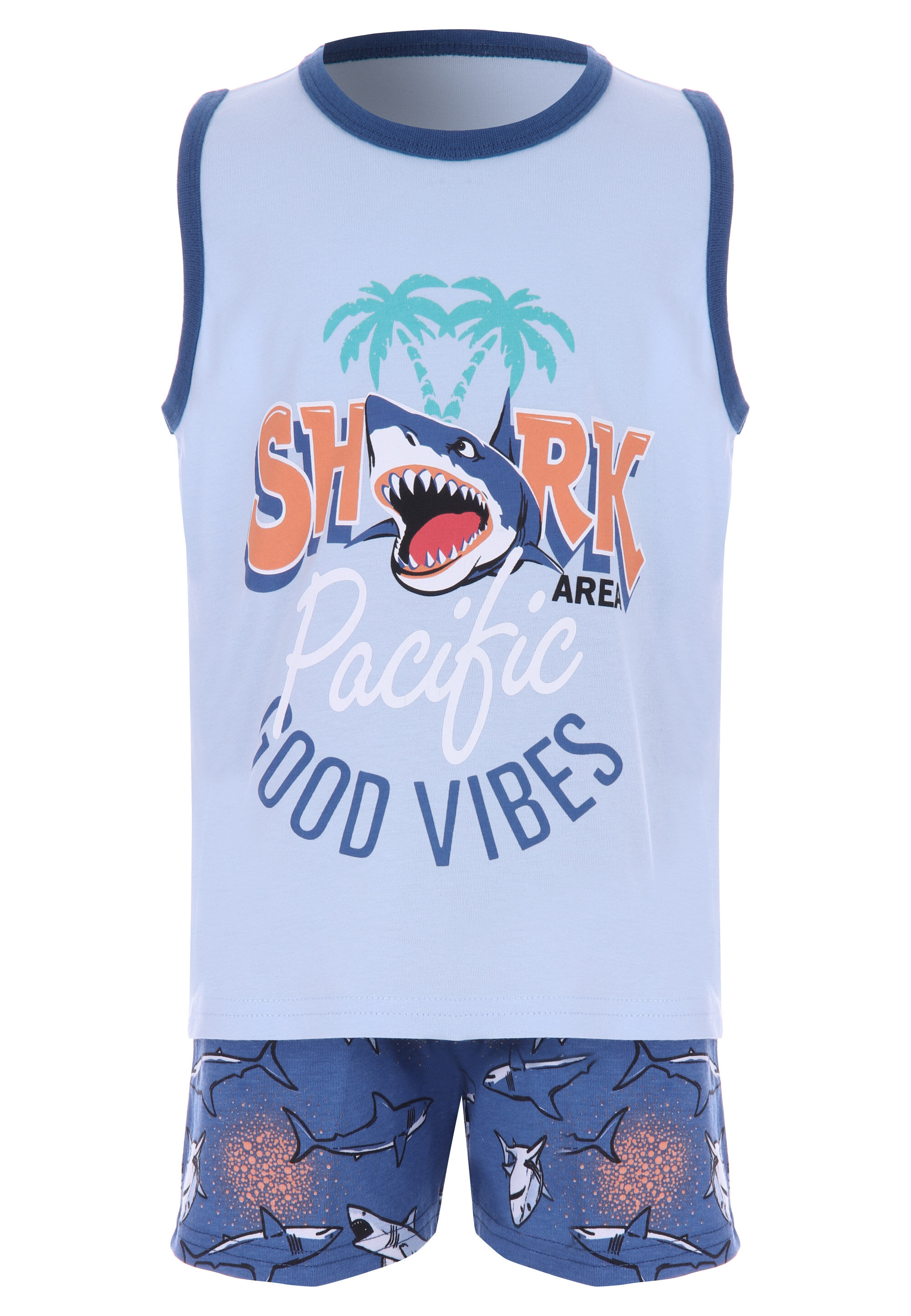 Younger Boys Blue Shark Vest & Shorts Pyjama Set