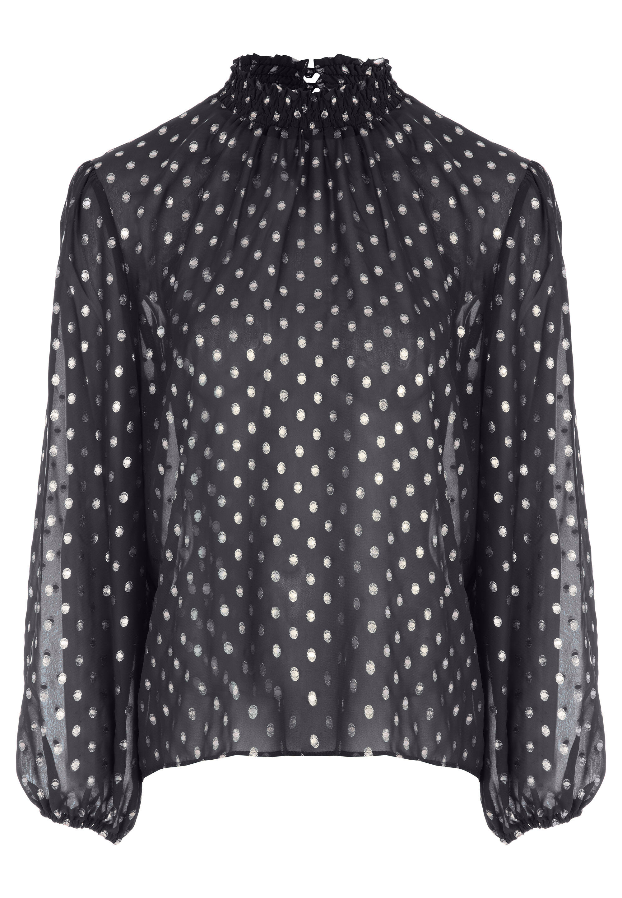 Womens Black Metallic Spot High Neck Top