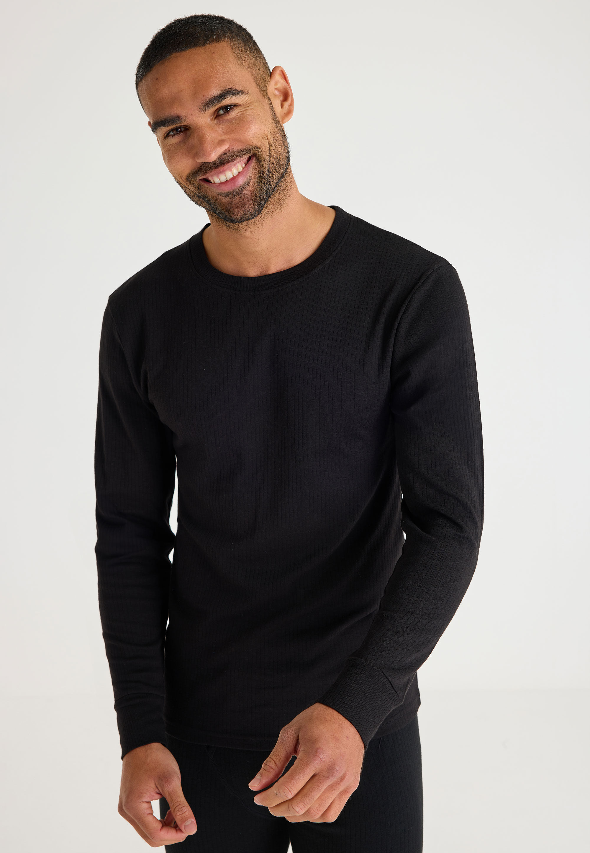 Mens Black Thermal Ribbed Long Sleeve Top