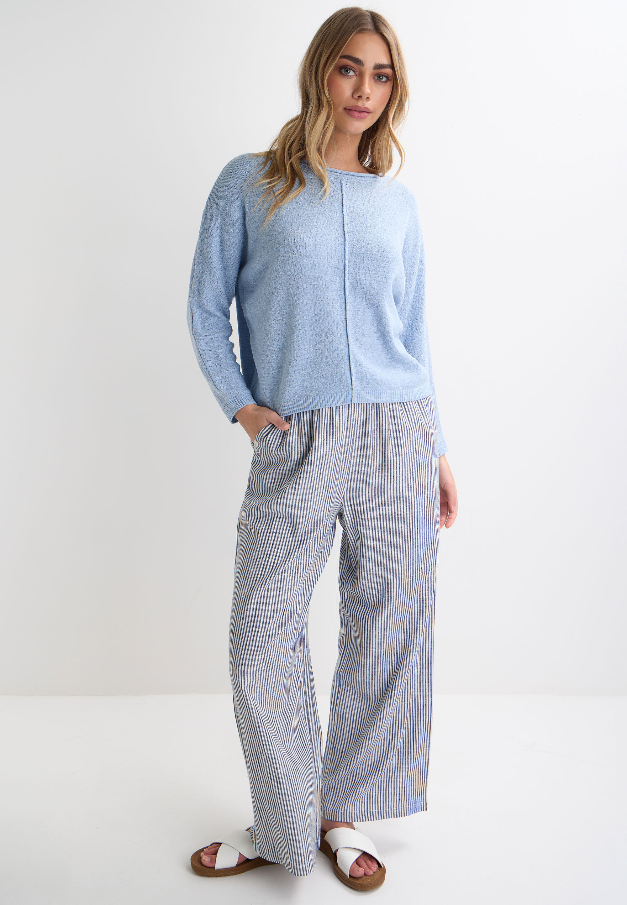 Womens Light Blue Tape Yarn Jumper