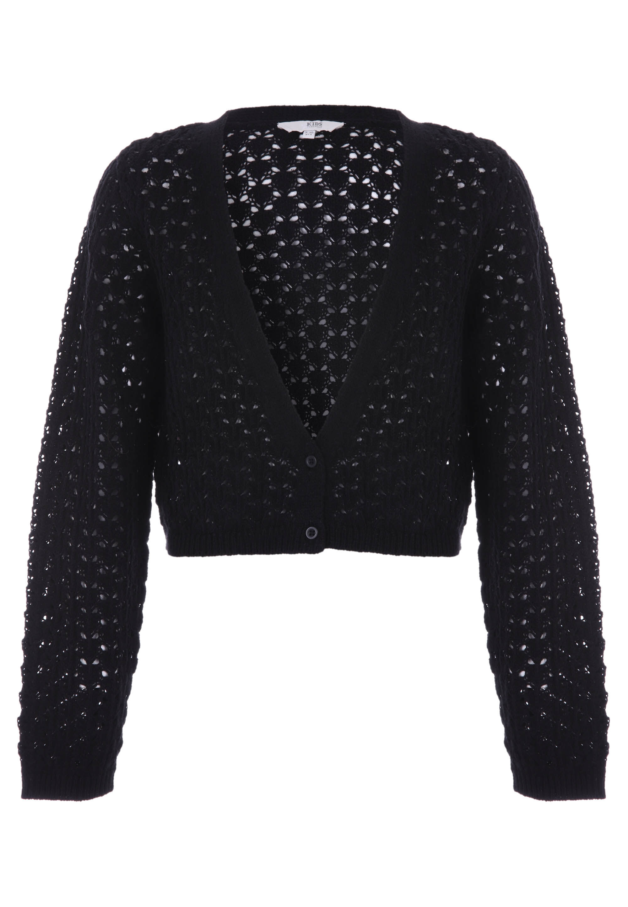 Older Girls Black Open Stitch Cardigan
