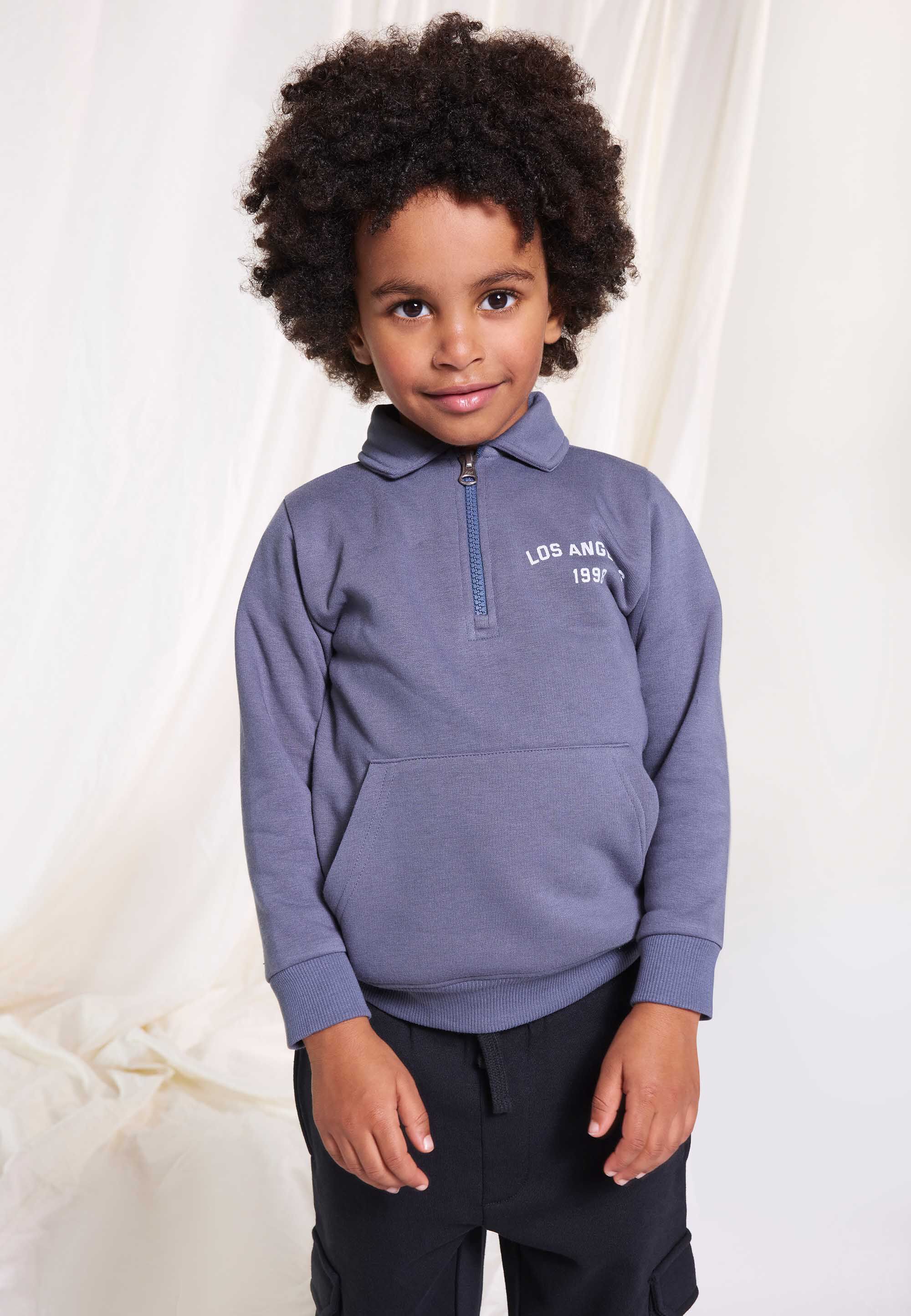 Younger Boys Grey Quarter Zip Collar Sweatshirt