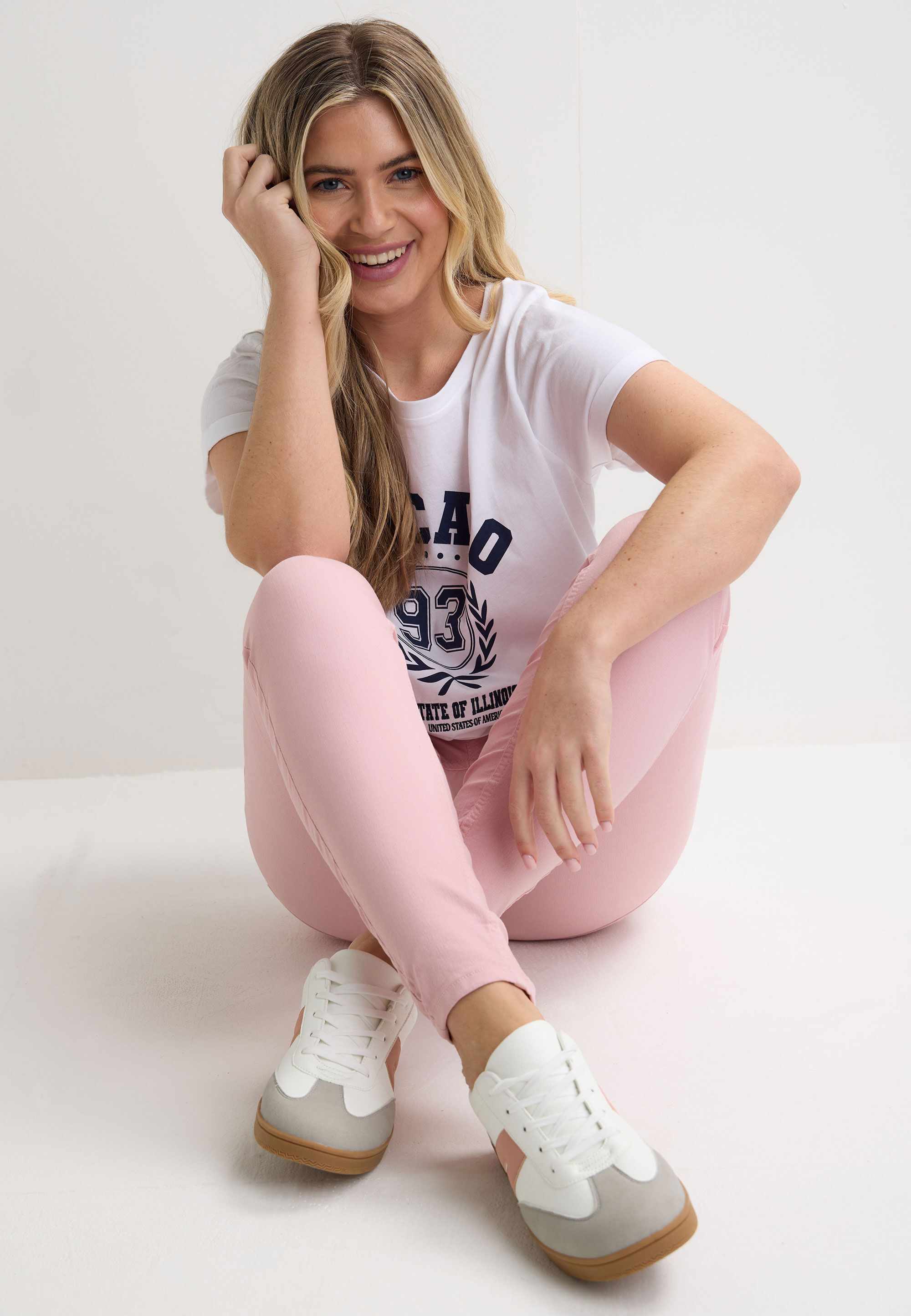 Womens White & Pink Retro Gum Sole Trainers