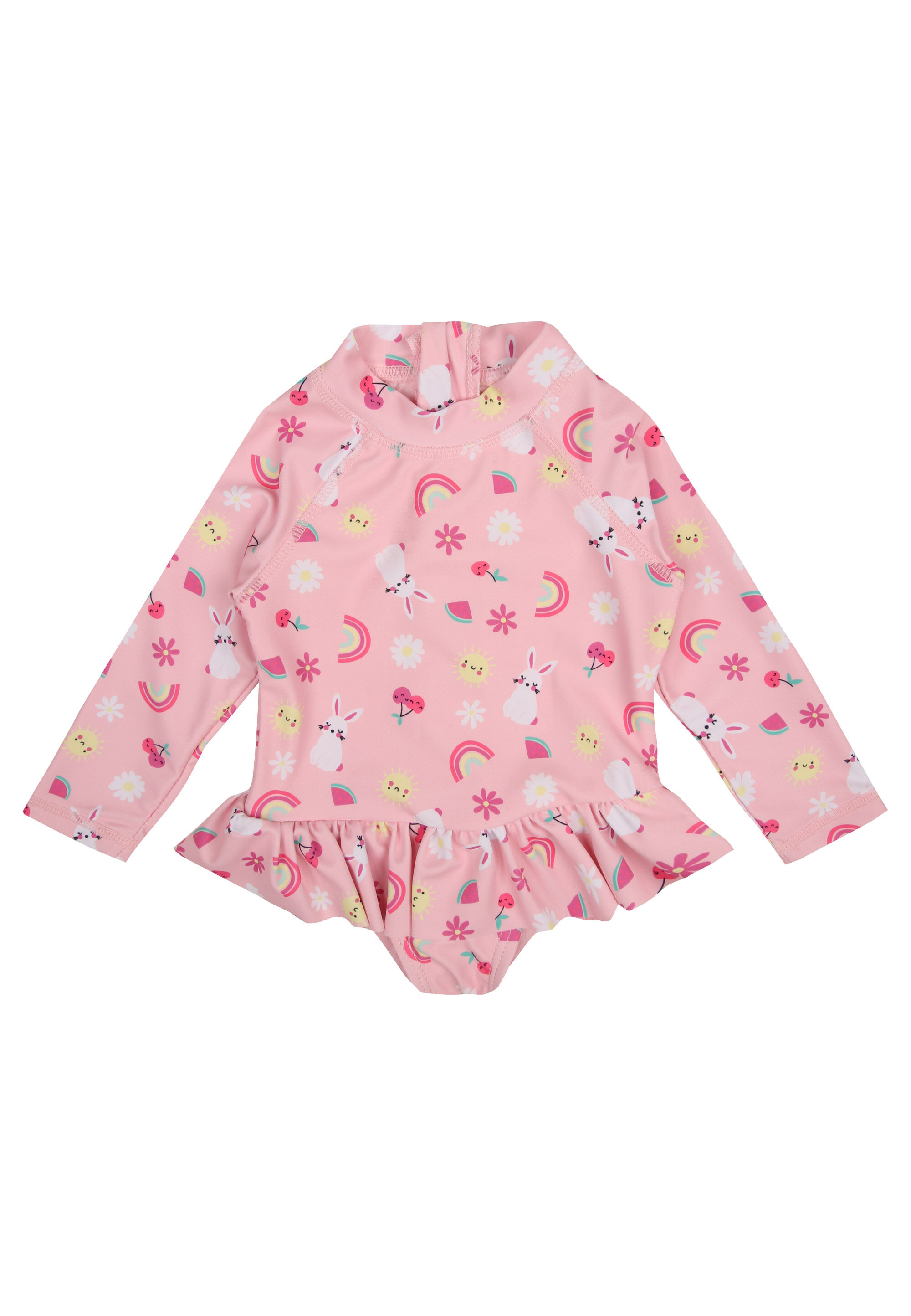 Baby Girls Pink Bunny Print Sun Safe Swimsuit