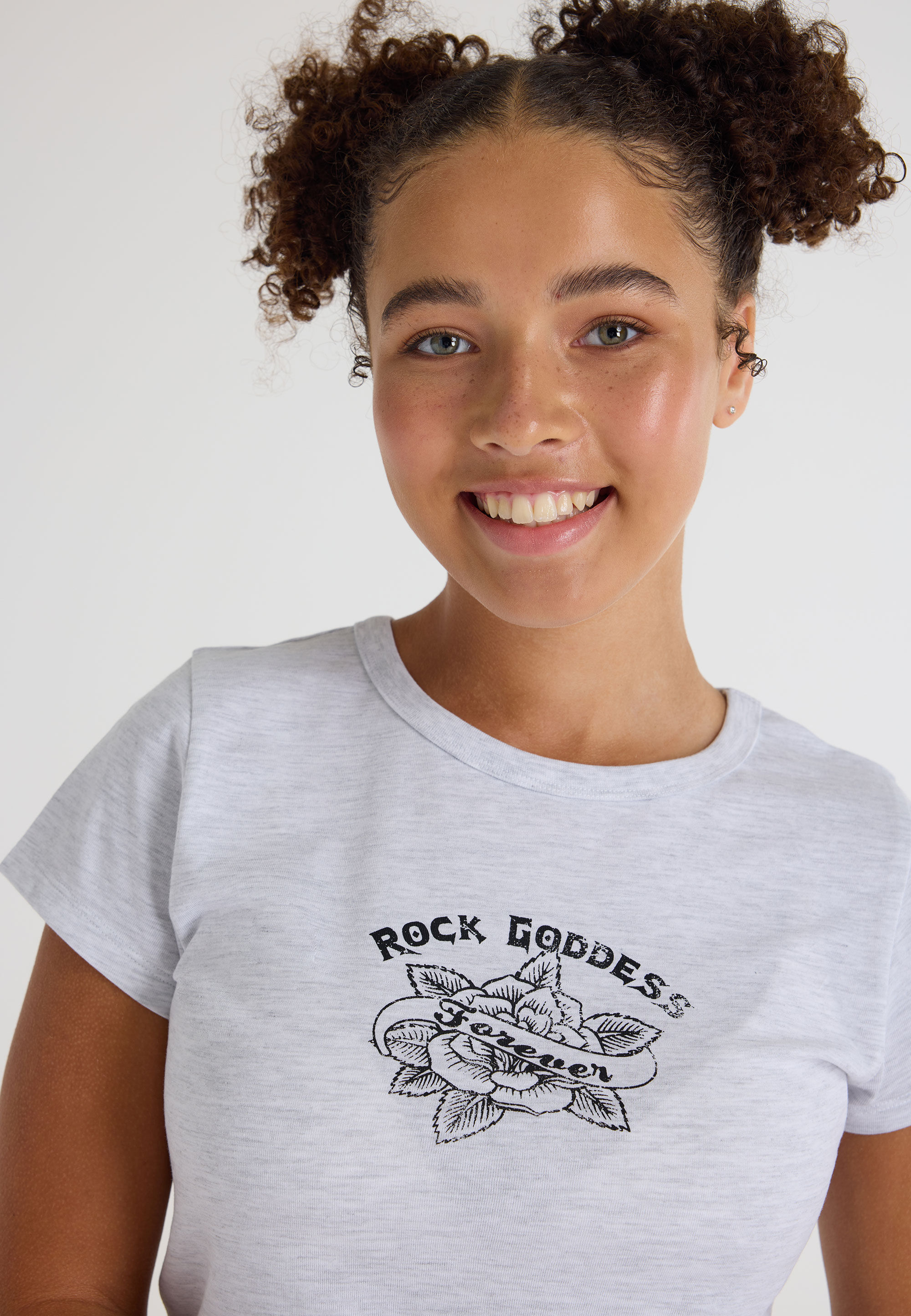 Older Girls Grey Marl Rose T-shirt