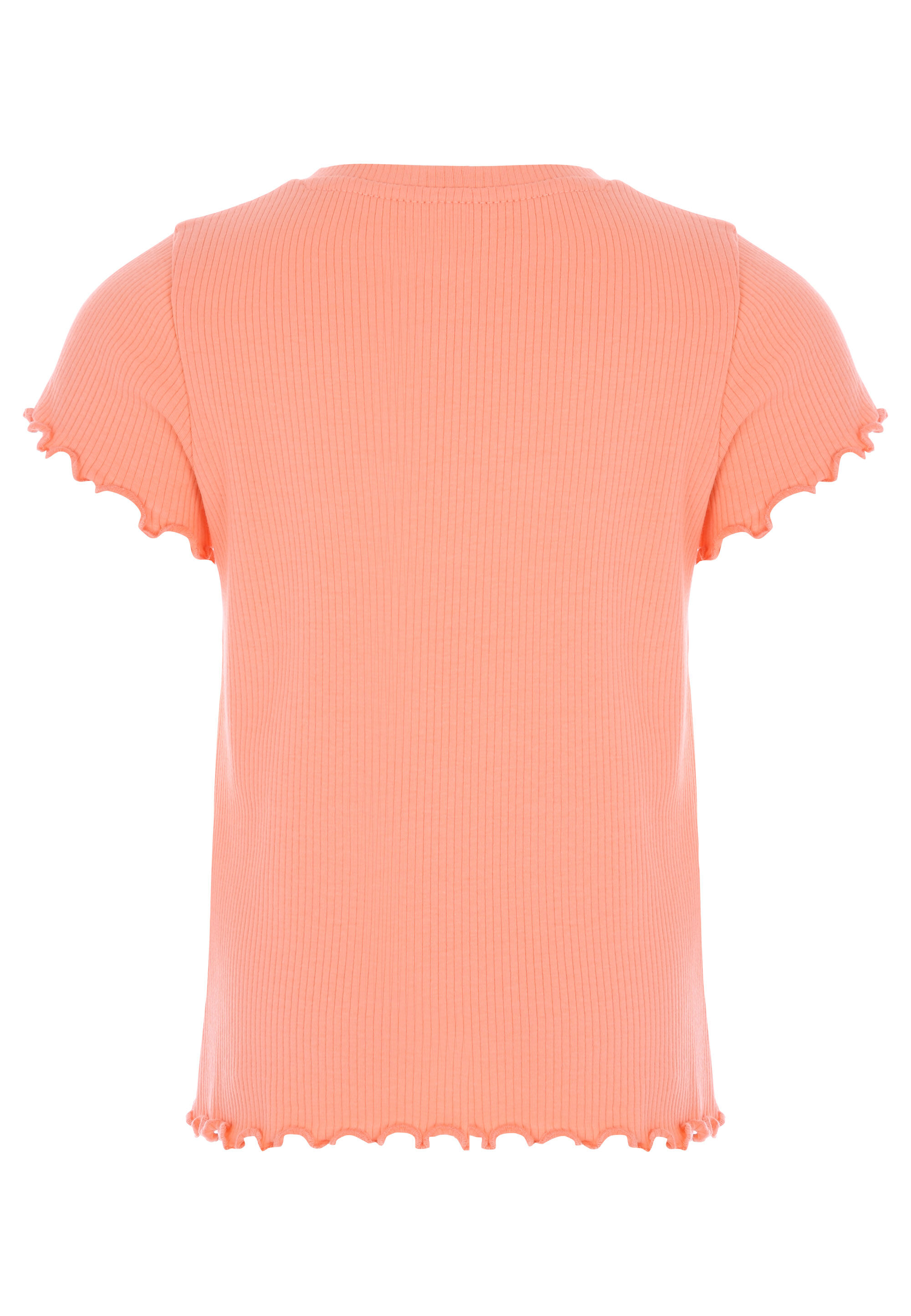 Younger Girls Peach Ribbed Frill Hem Top