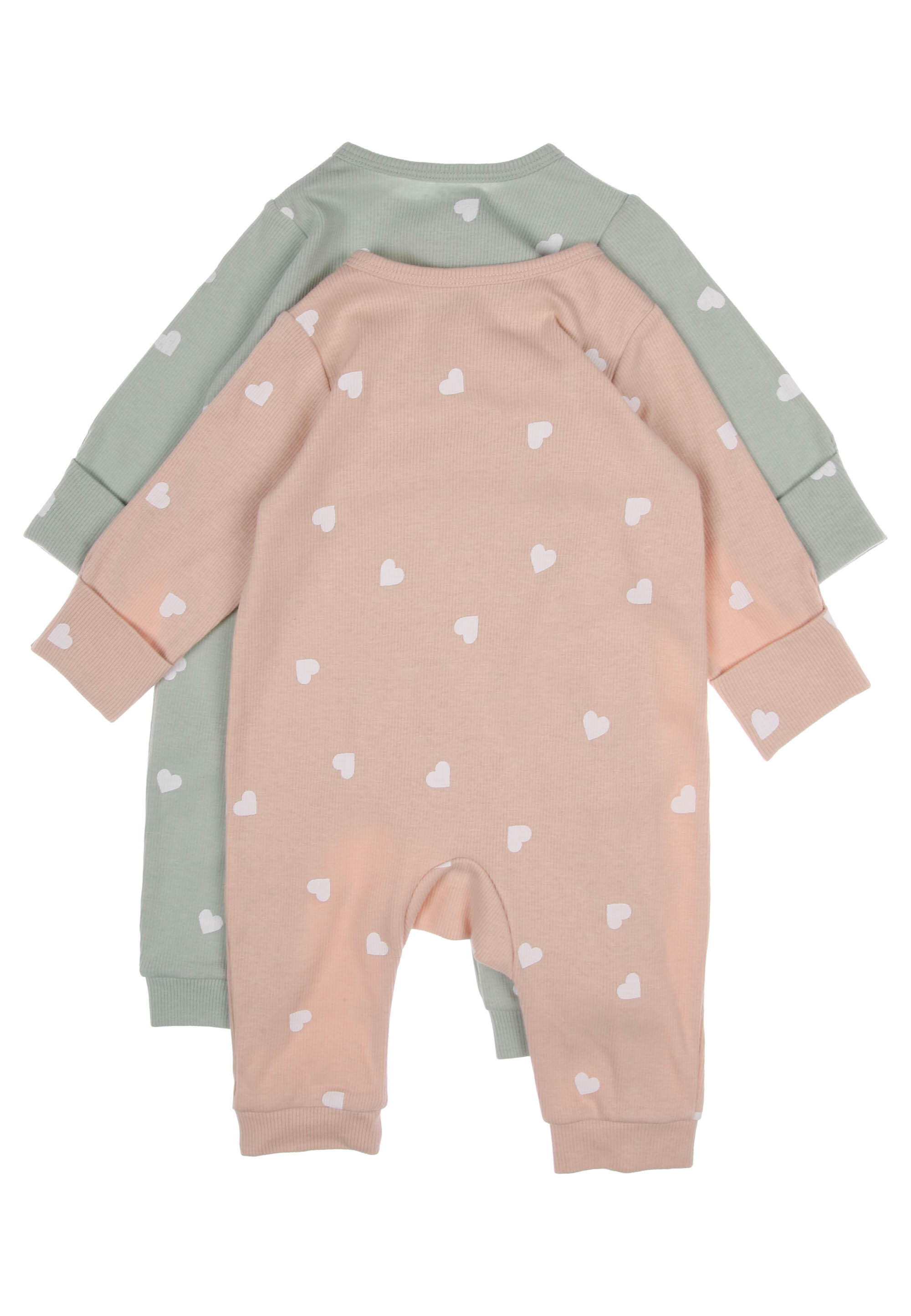 Baby Girls 2pk Pink & Sage Heart Ribbed Sleepsuits