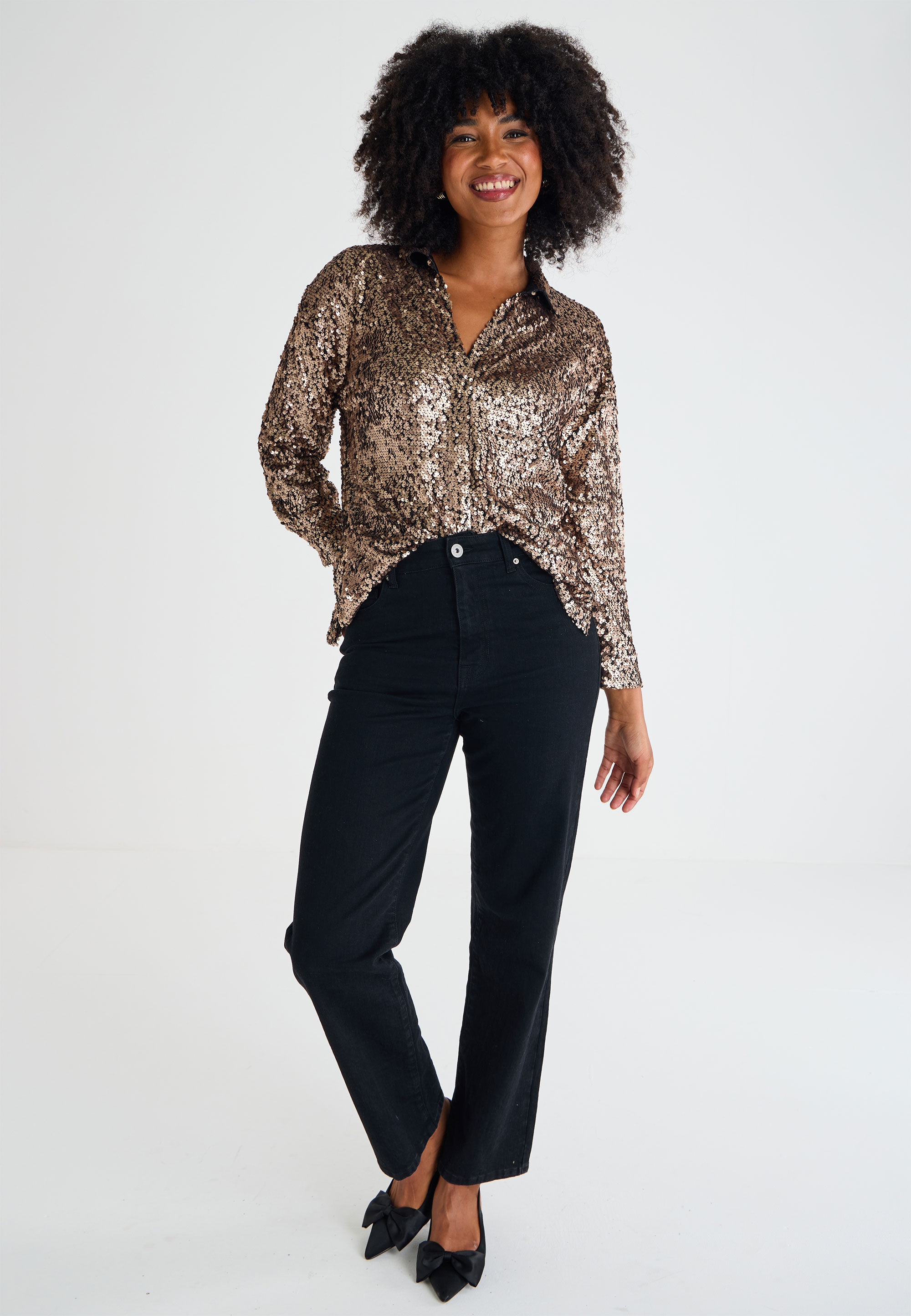 Womens Gold Sequin Overhead Shirt
