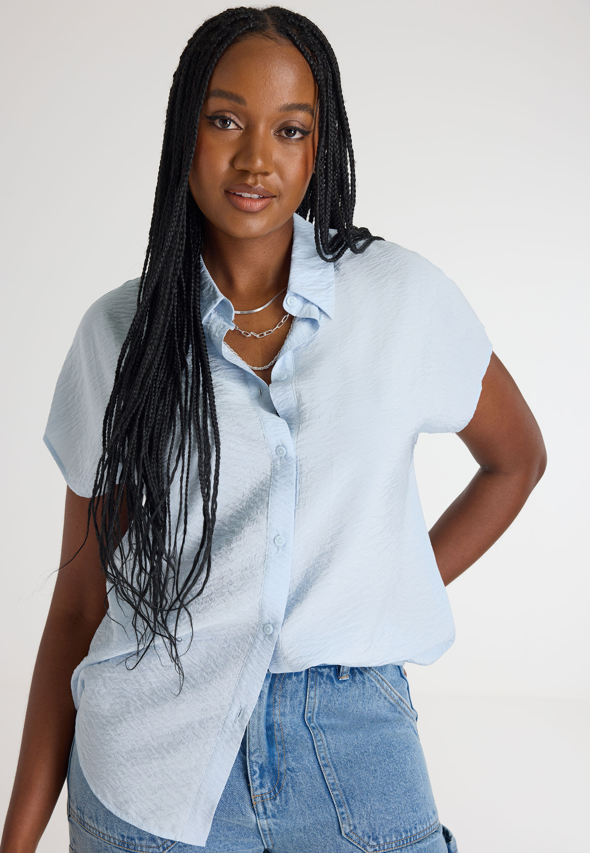 Womens Blue Cap Sleeve Shirt