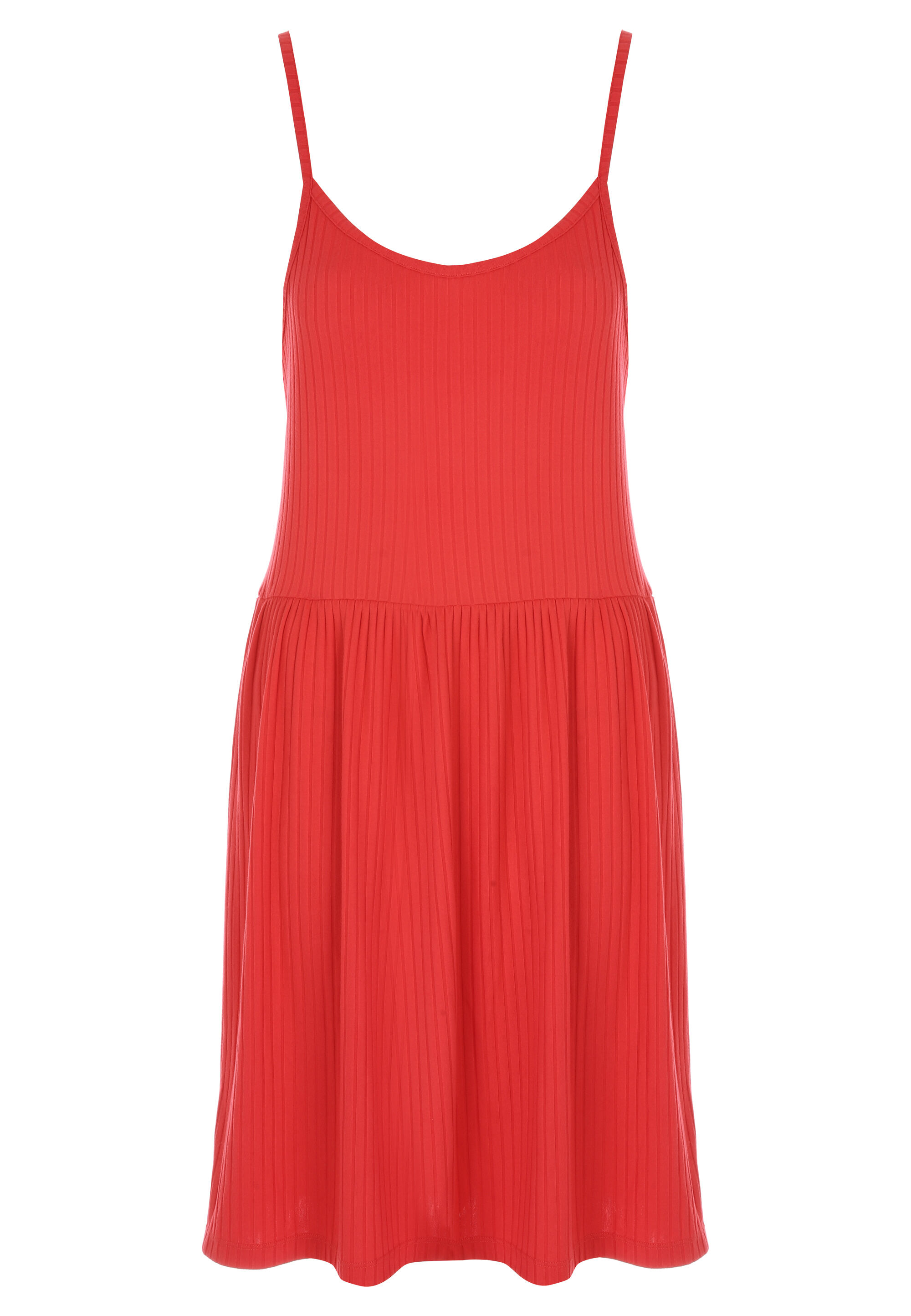 Womens Red Strappy Rib Beach Dress