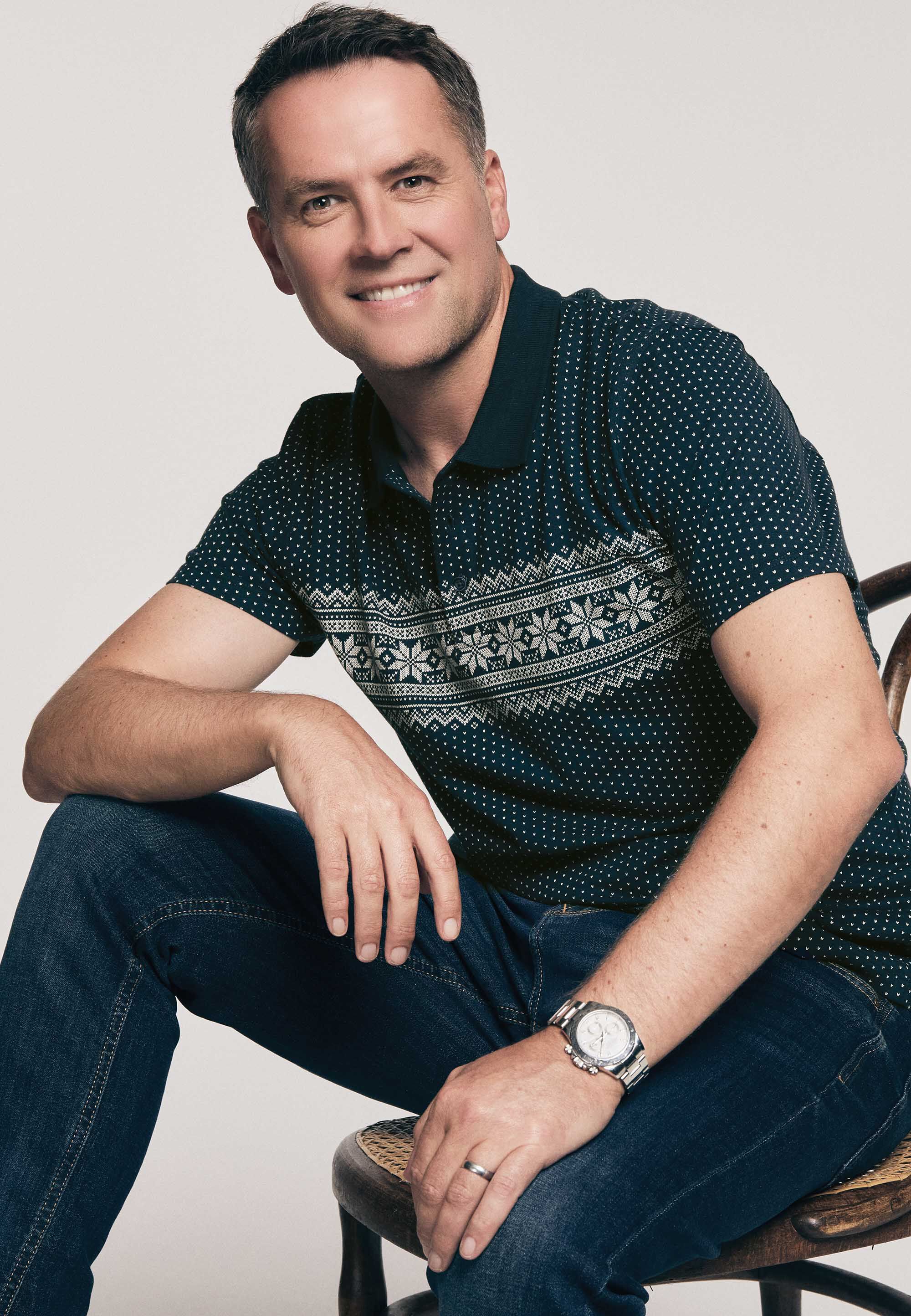 Mens Navy Snowflake Fairisle Polo Shirt