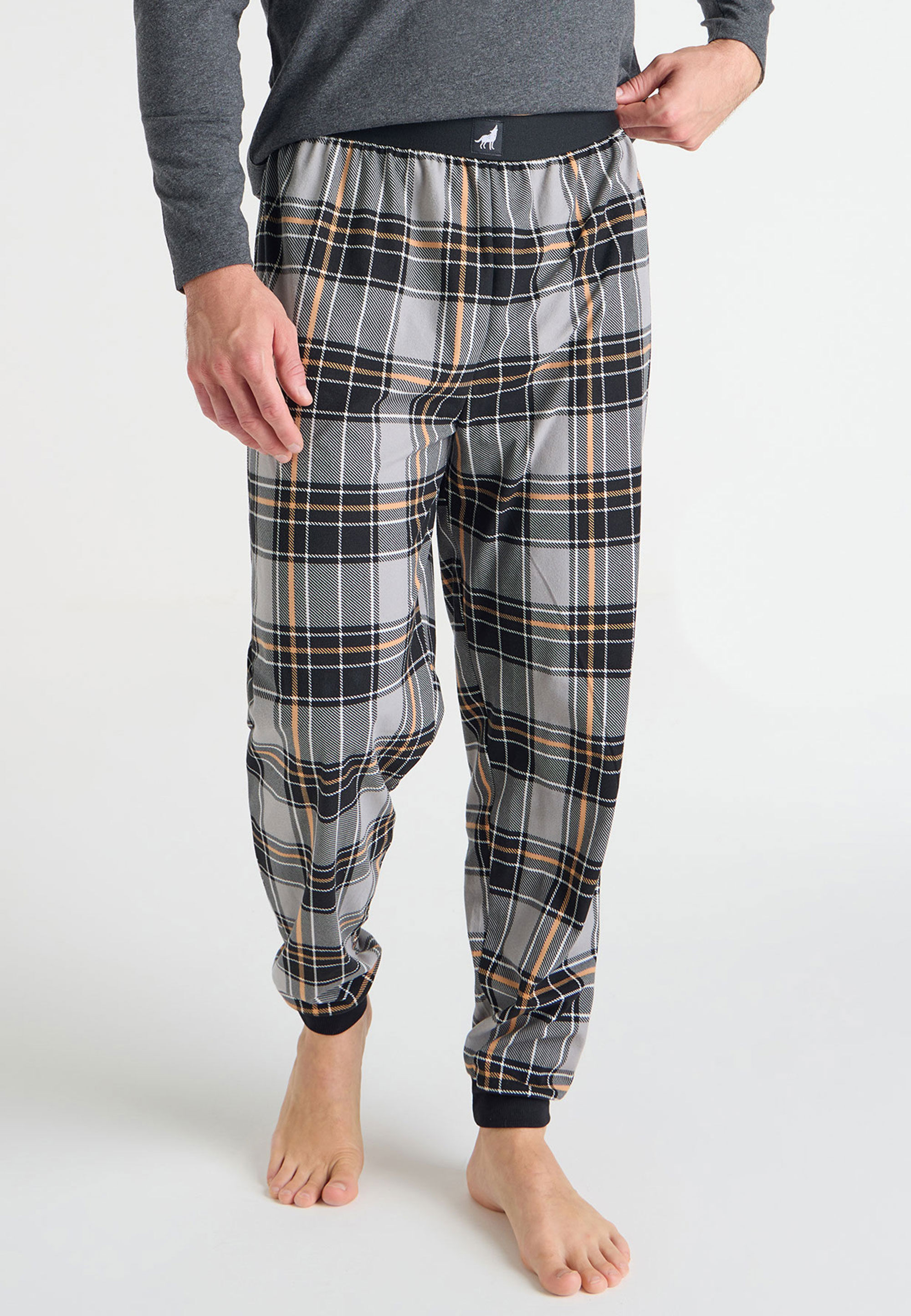 Mens Black & Grey Check Fleece Pyjama Bottoms