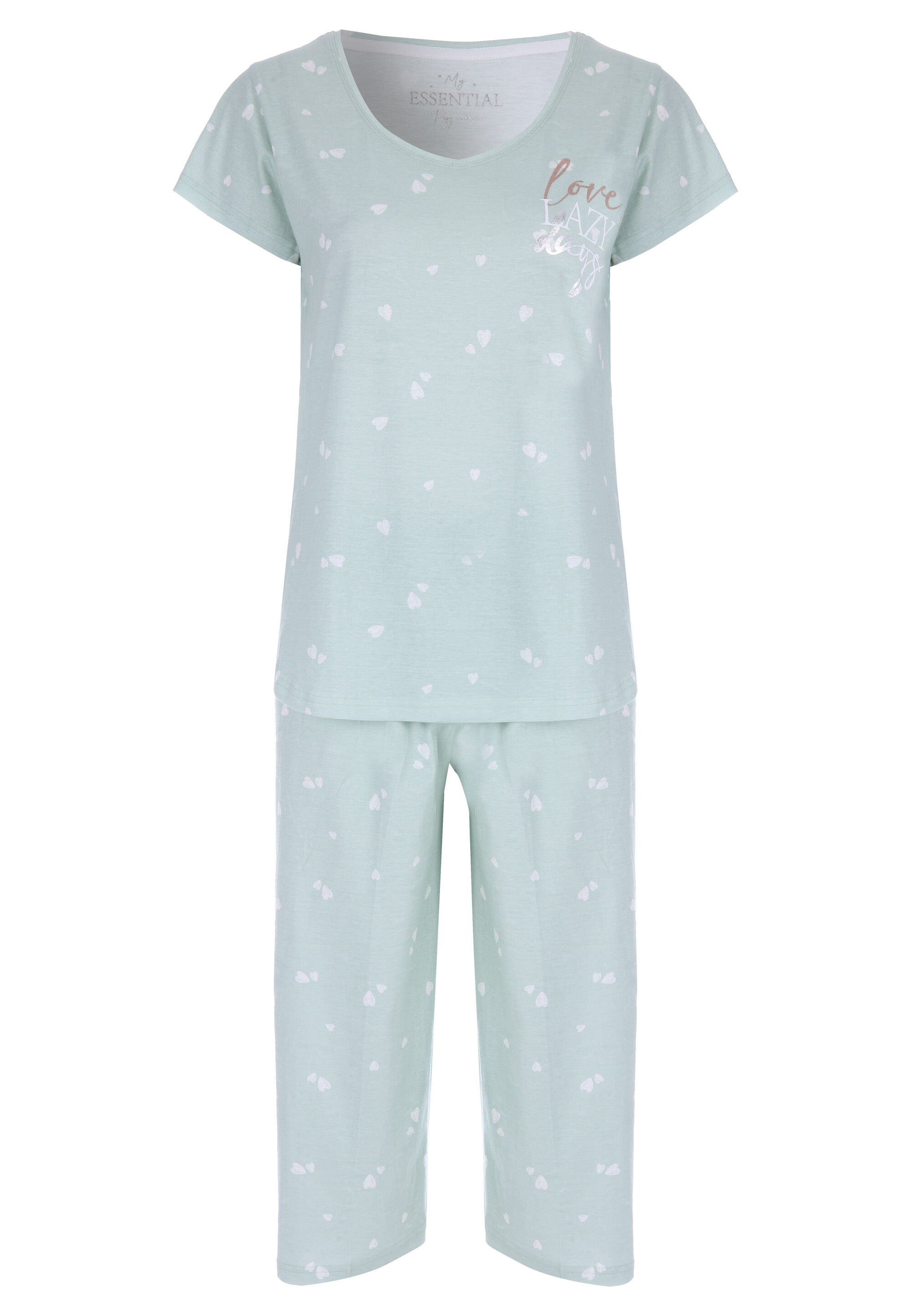 Womens Sage Heart Print Pyjama Set