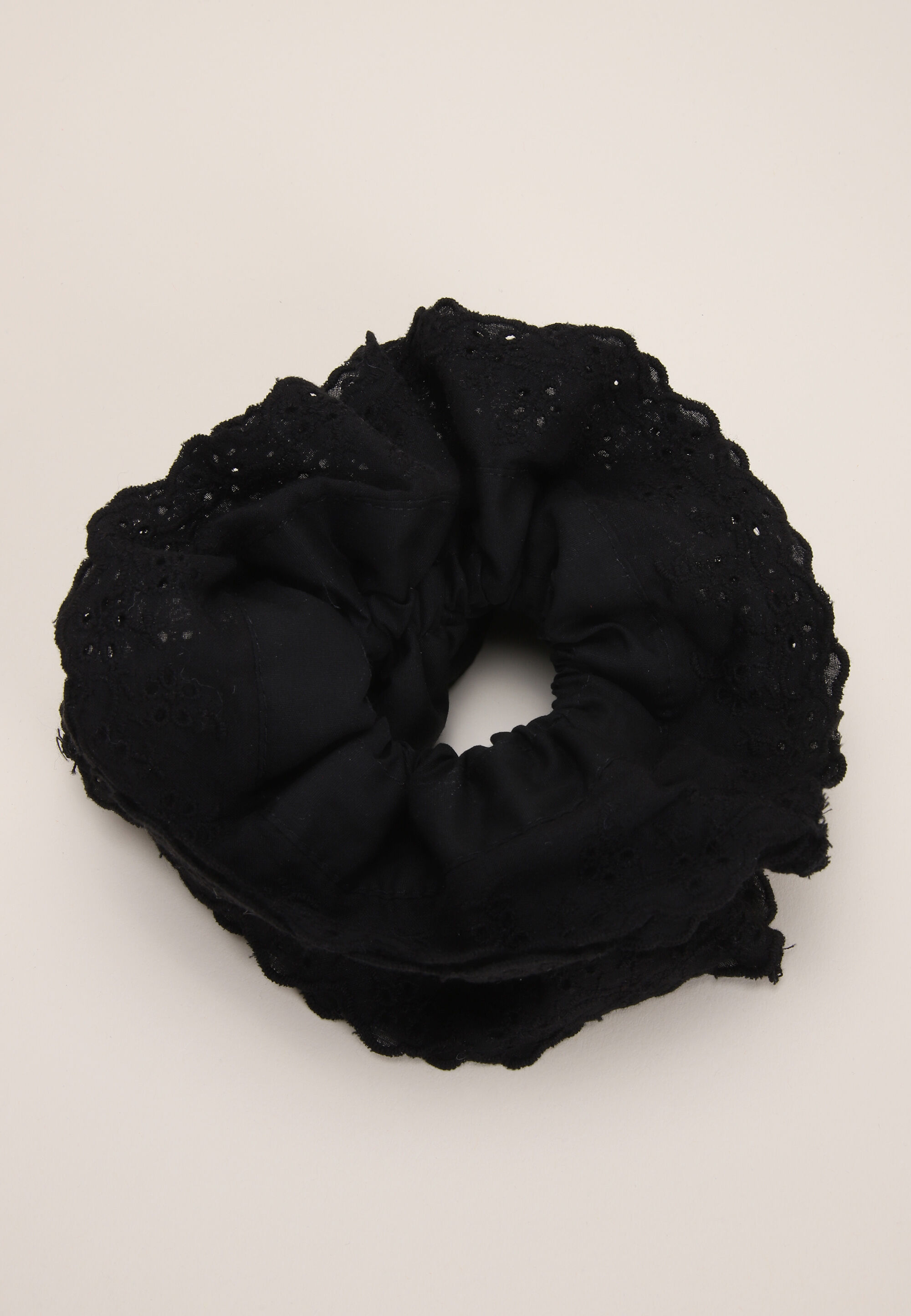 Womens Black XL Broderie Frill Scrunchy