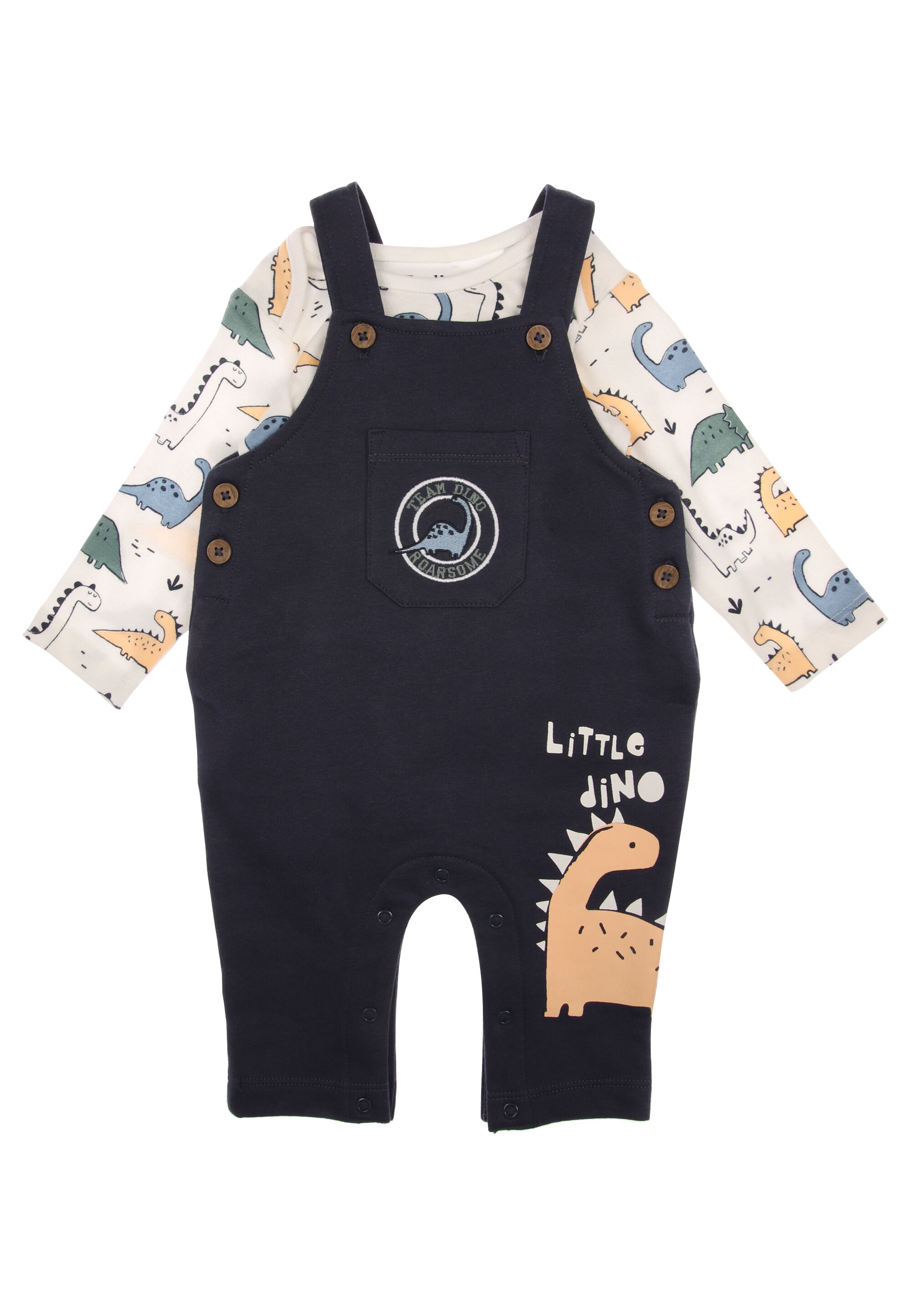 Baby Boys Navy Dinosaur Dungarees Set
