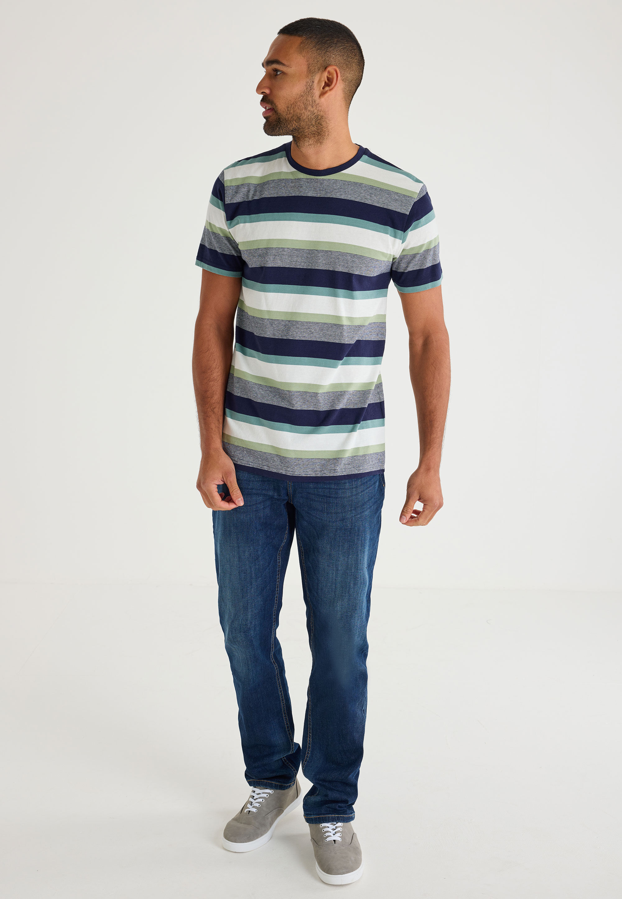 Mens Green Stripe Short Sleeve T-Shirt