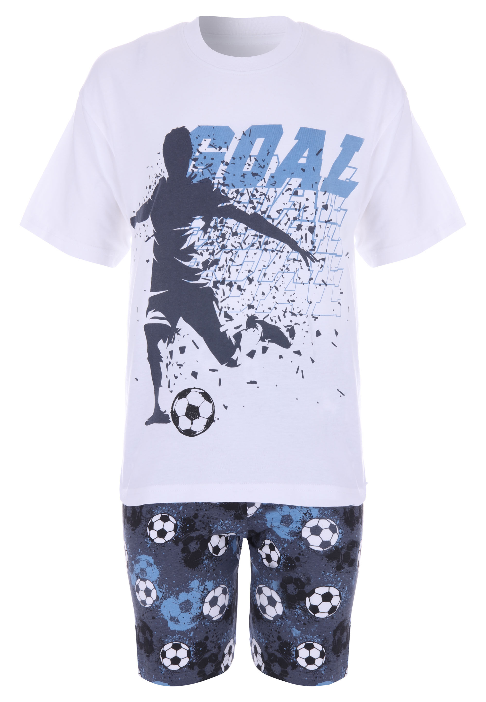 Older Boys White Football Top & Shorts Pyjama Set