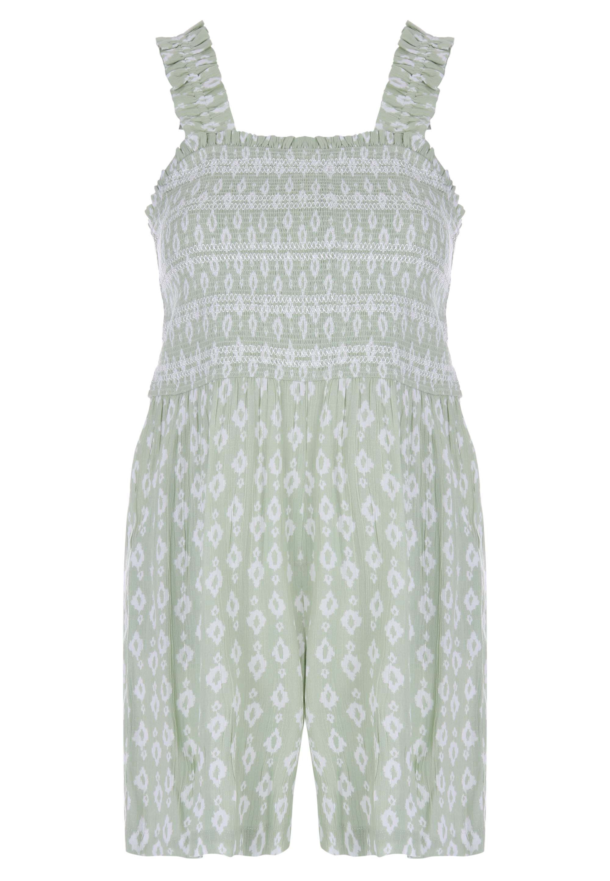 Womens Sage Abstract Print Shirred Short Playsuit