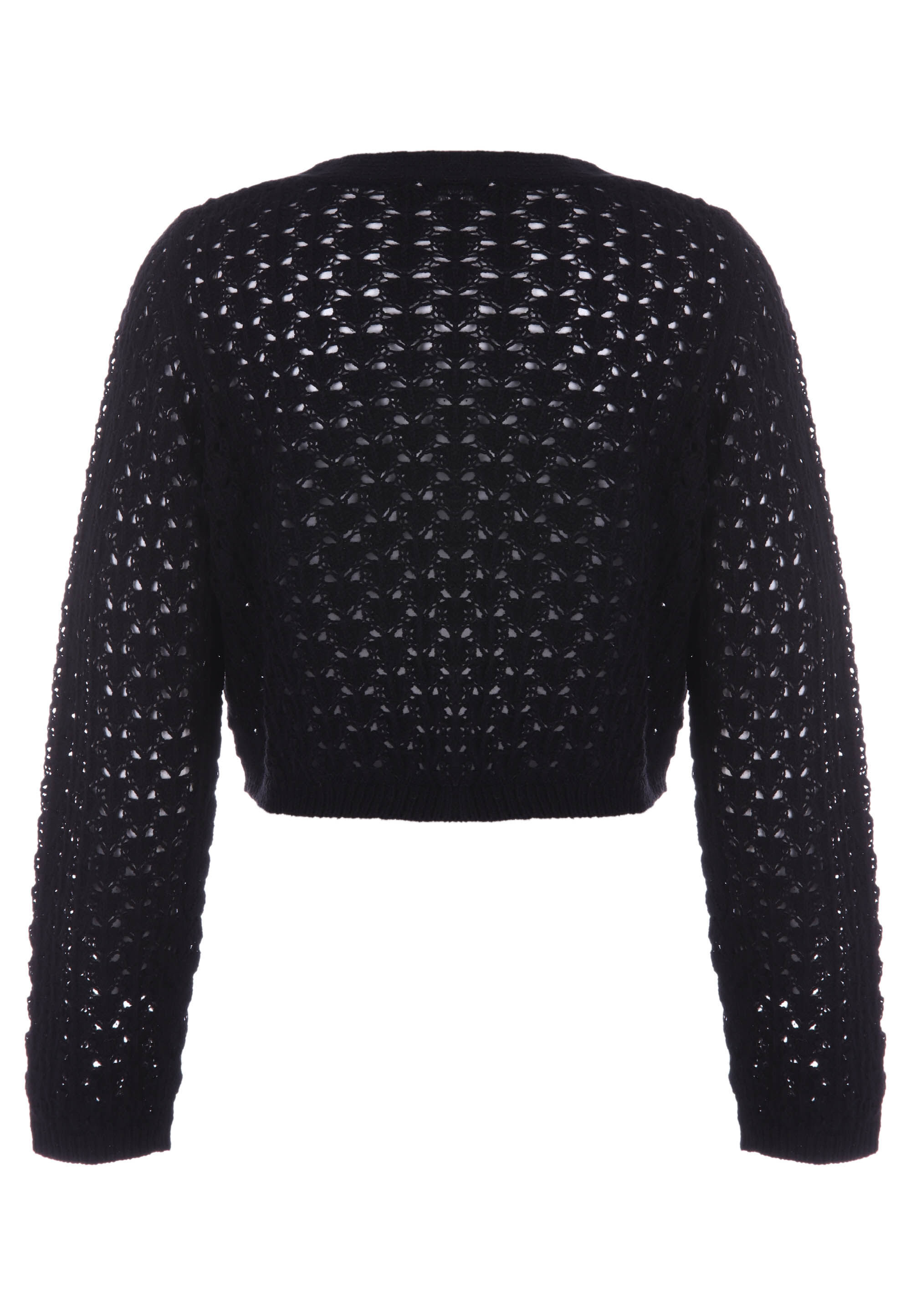 Older Girls Black Open Stitch Cardigan