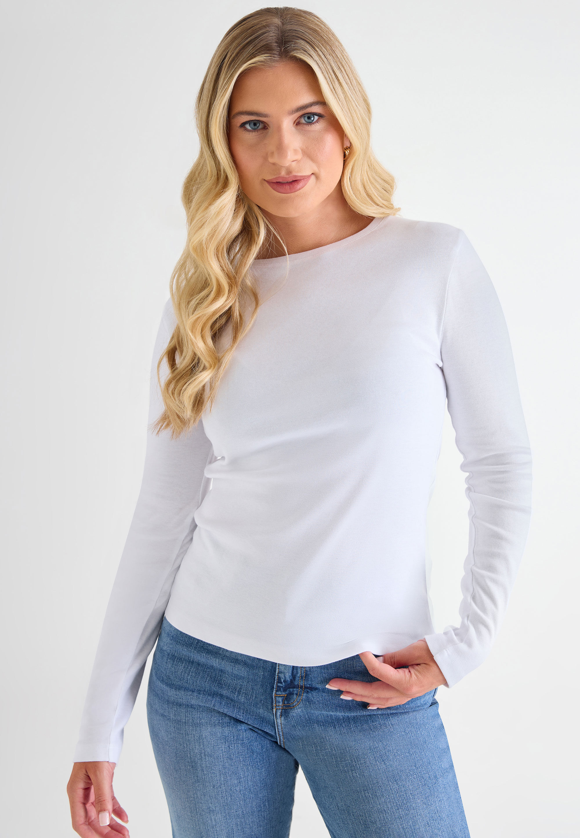 Womens White Plain Crew Neck Top