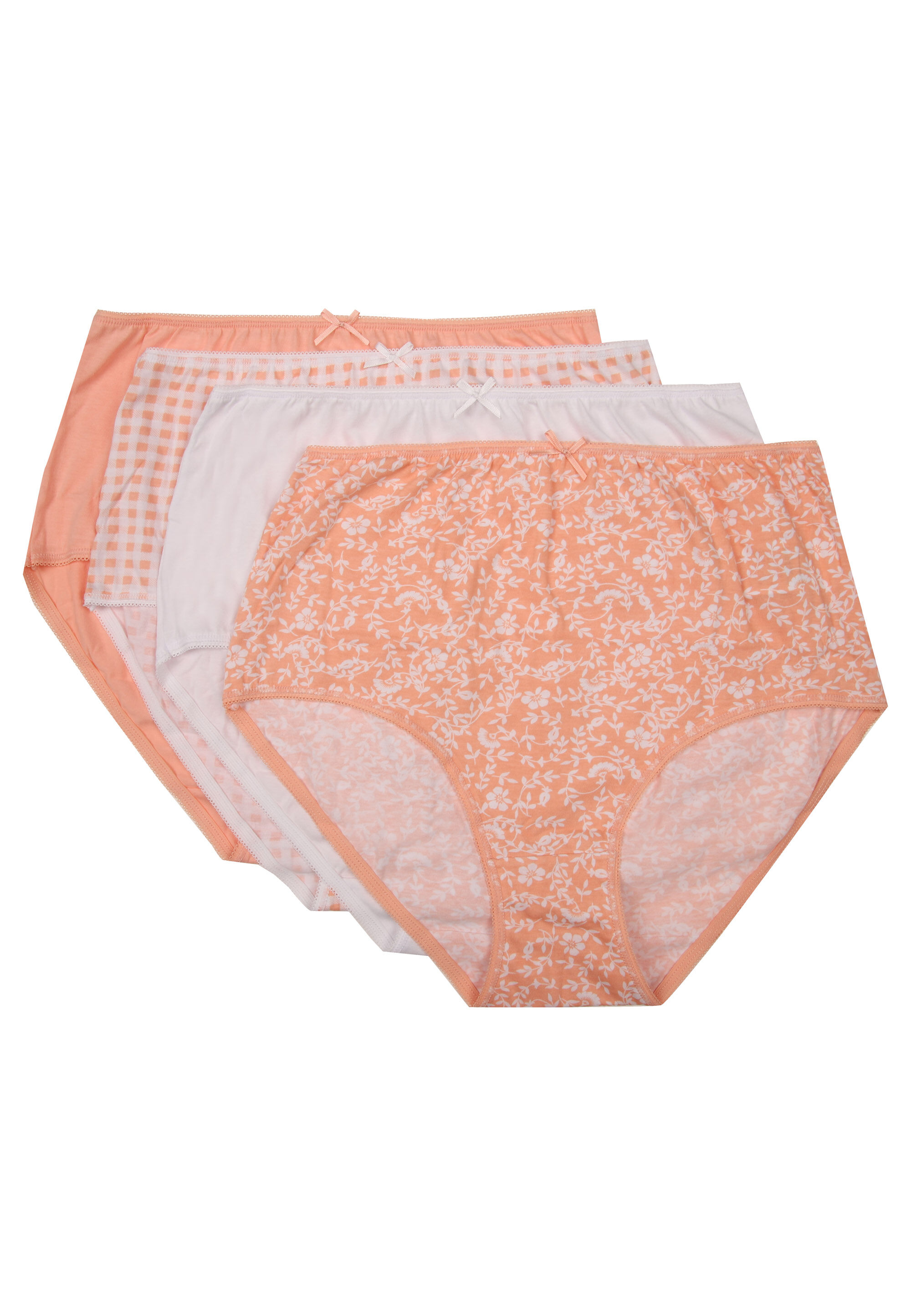Womens 4pk Peach Gingham Print Full Briefs