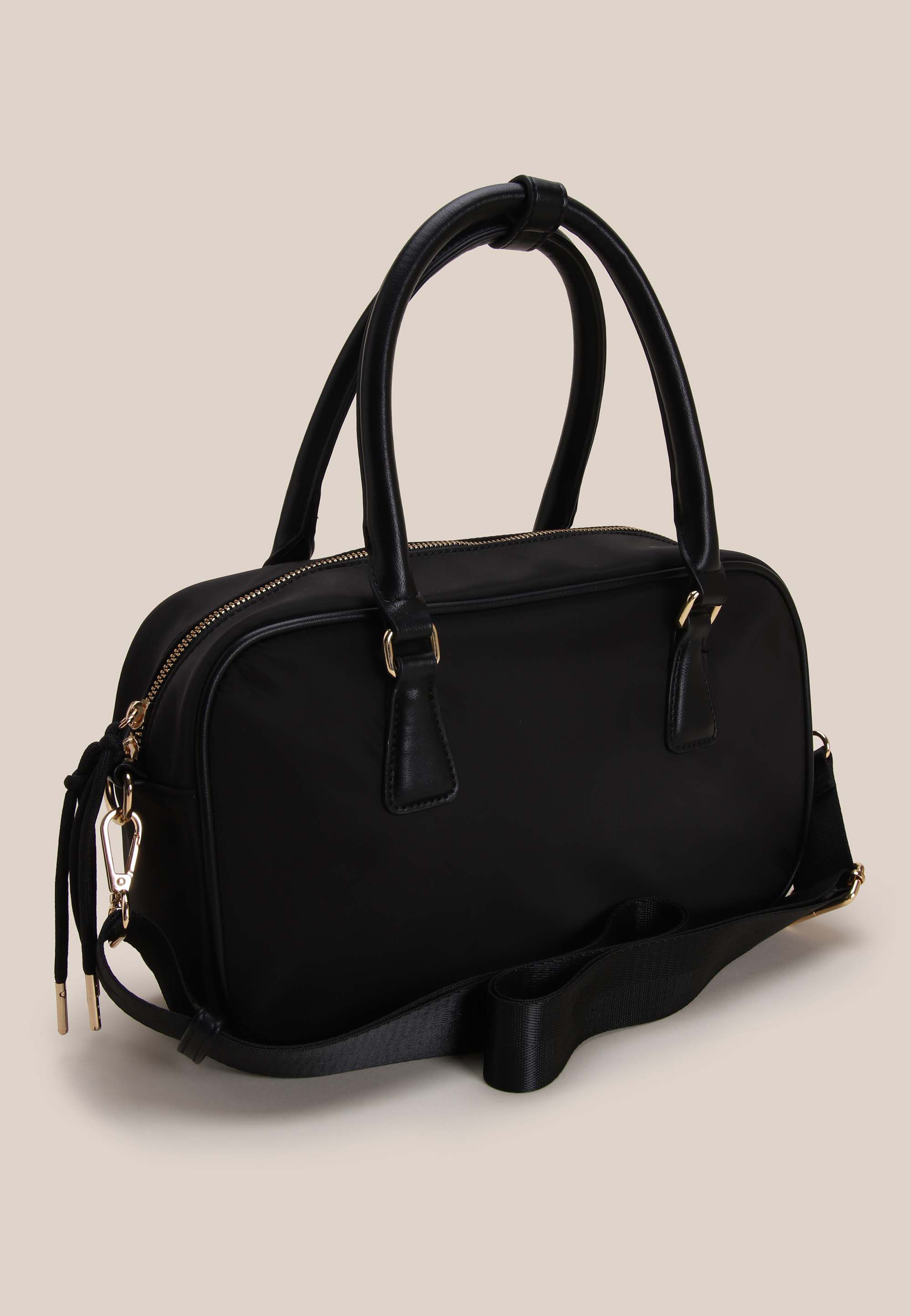 Womens Plain Black Nylon Bowler Bag