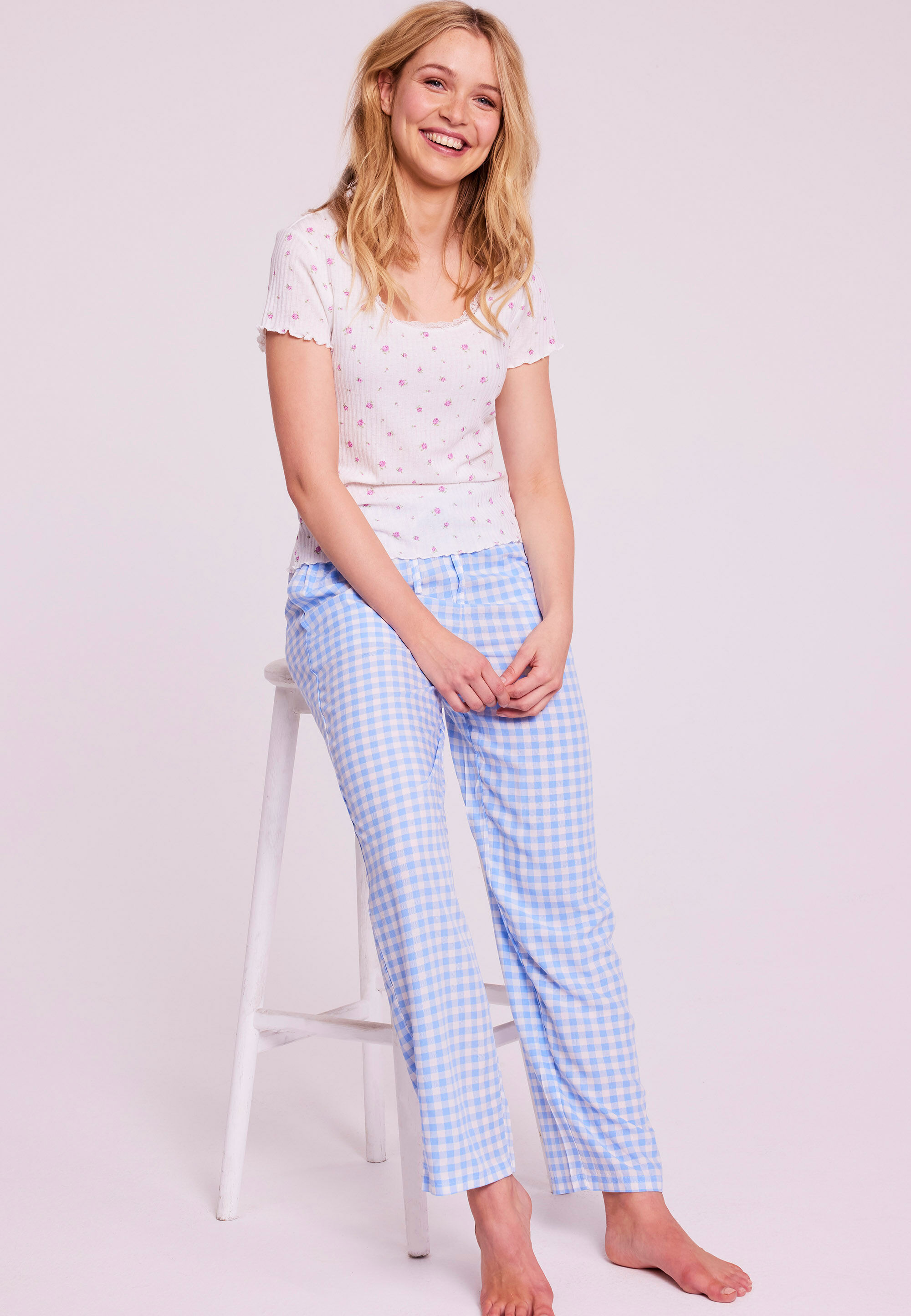 Womens Cream & Rosebud Pointelle Pyjama Top
